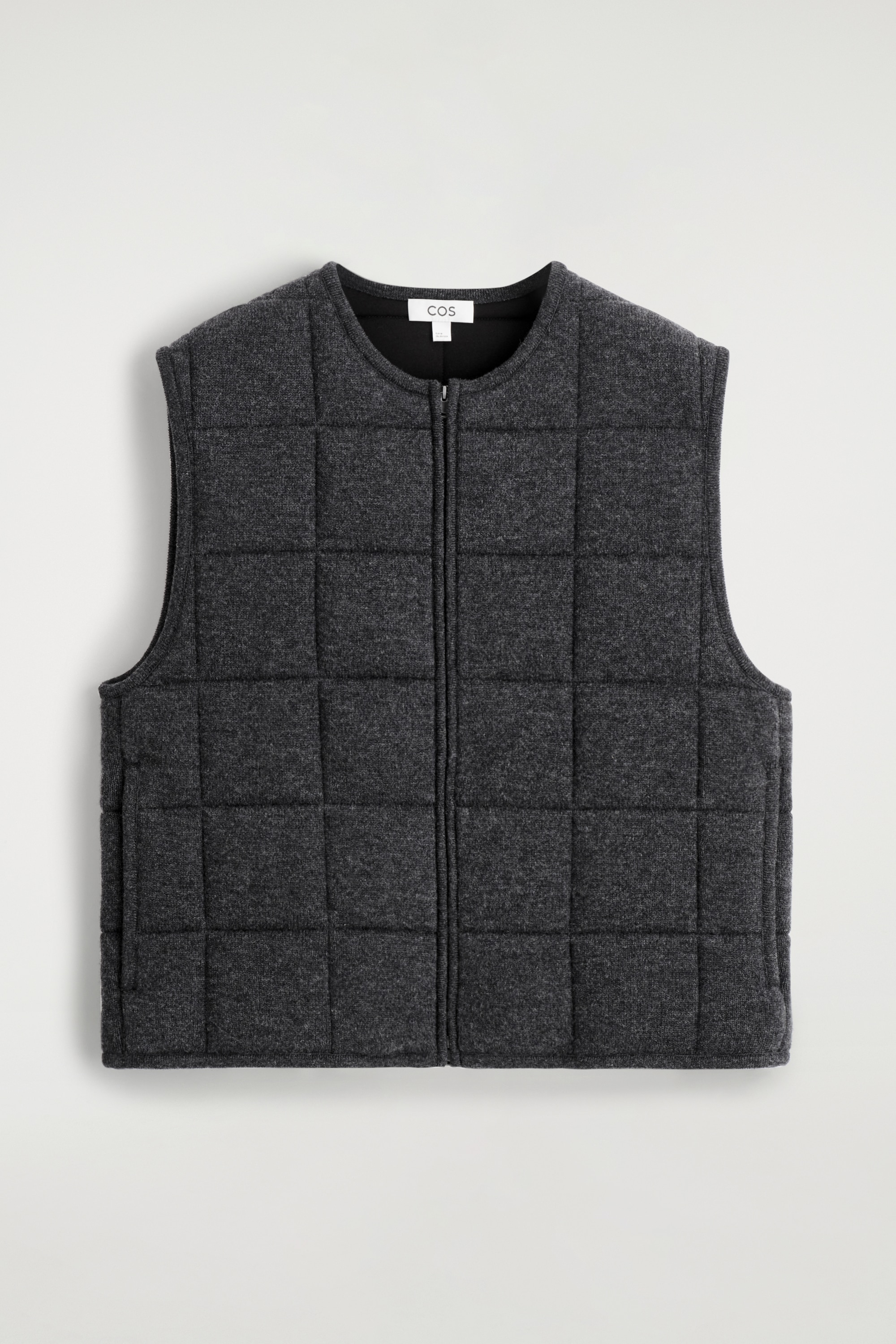 PADDED QUILTED KNITTED MERINO WOOL GILET - CHARCOAL MÉLANGE