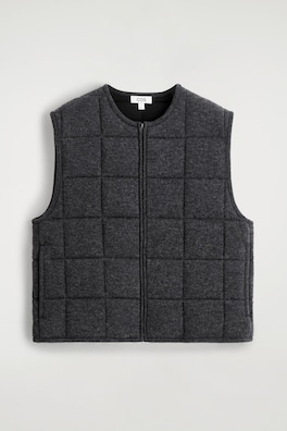 PADDED QUILTED KNITTED MERINO WOOL GILET — CHARCOAL MÉLANGE 7