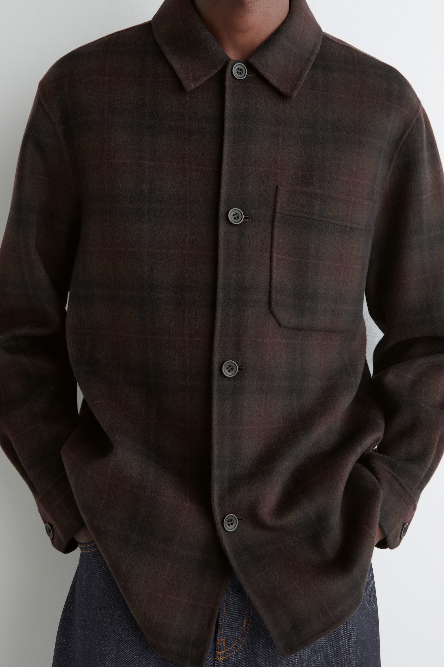 SPLIT WOOL OVERSHIRT - BURGUNDY / CHECKED/BLACK/COBALT BLUE - 3