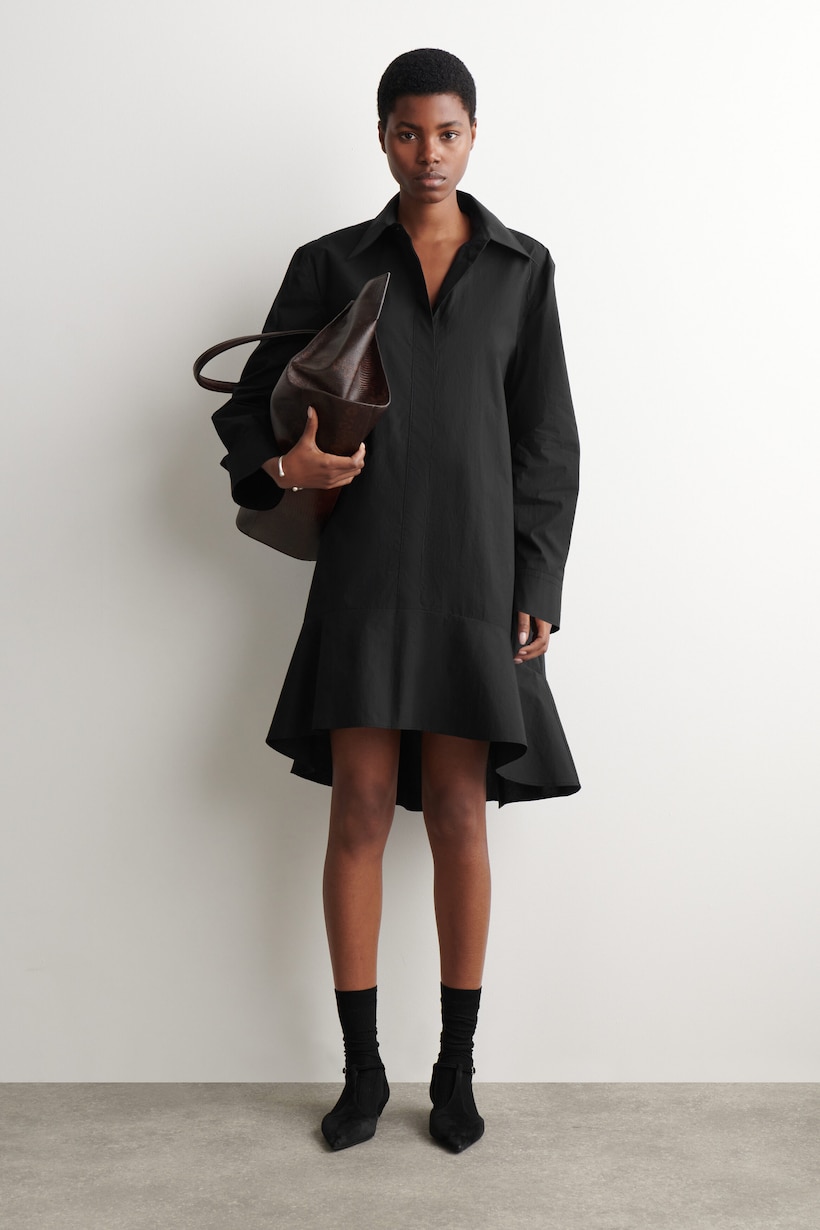 blue dress for baby girl Black Button Front Tie Midi Shirt Dress – AX Paris main image 0
