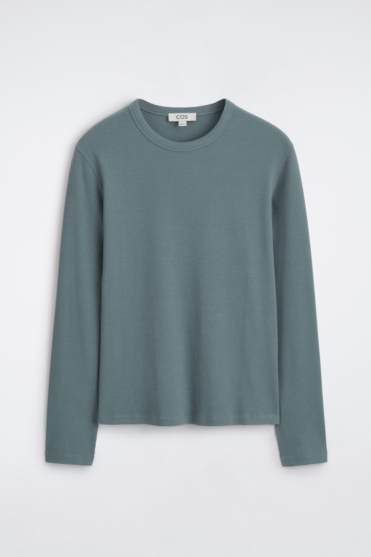 SLIM RIBBED COTTON LONG-SLEEVED T-SHIRT — SLATE