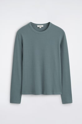 SLIM RIBBED COTTON LONG-SLEEVED T-SHIRT — SLATE 7