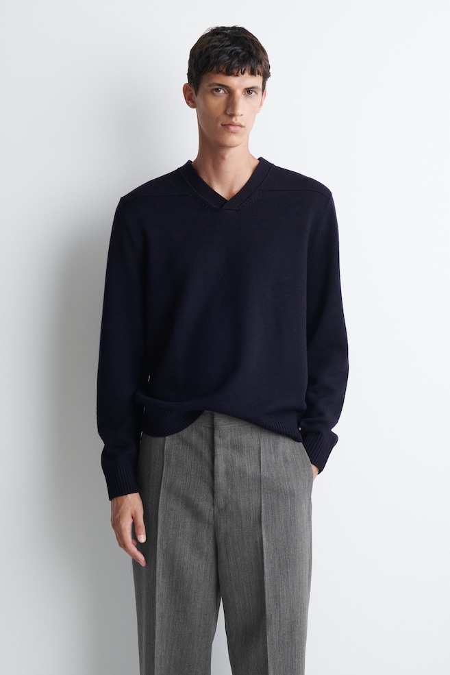MERINO WOOL V-NECK SWEATER — MIDNIGHT