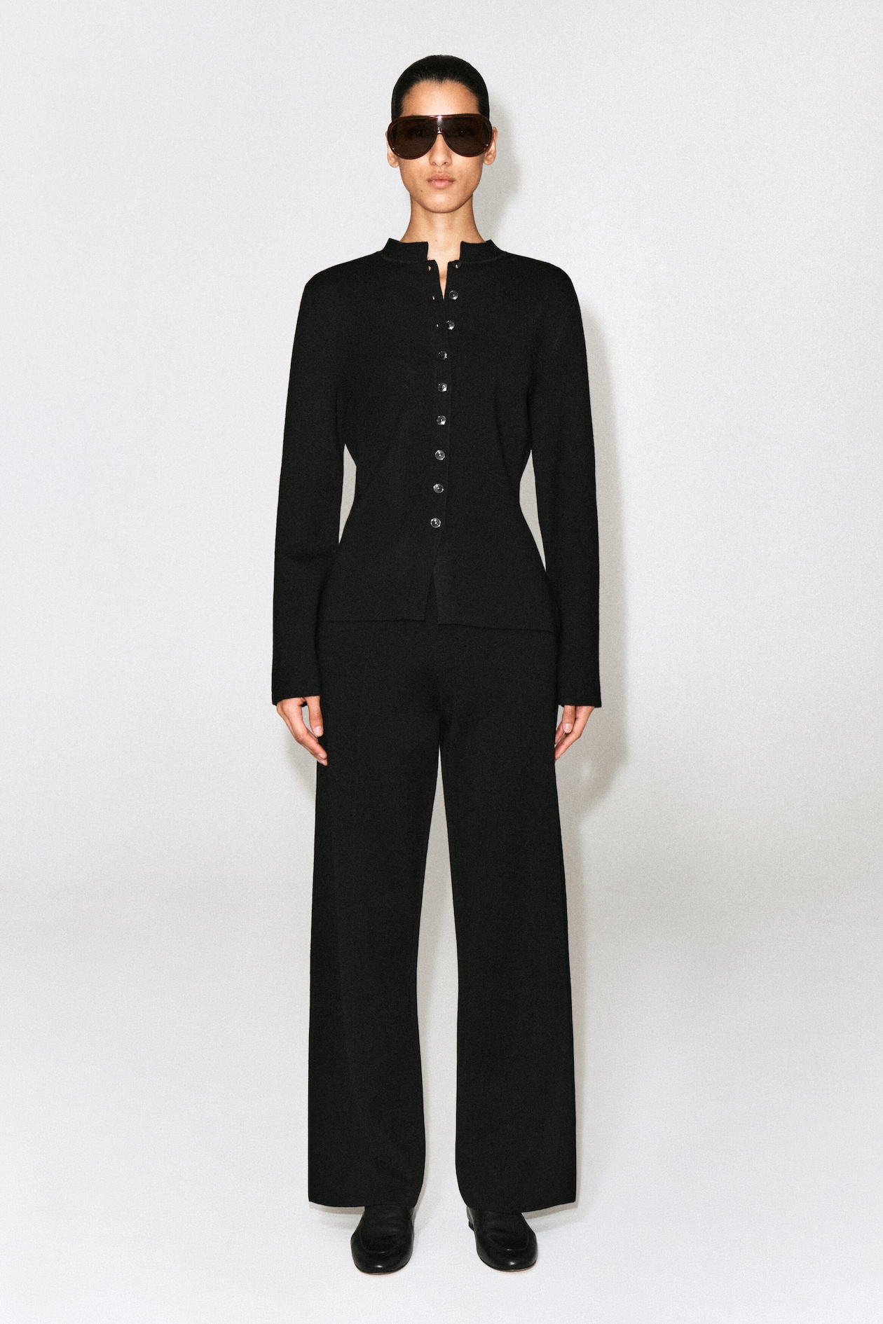 MERINO WOOL-BLEND CARDIGAN — BLACK