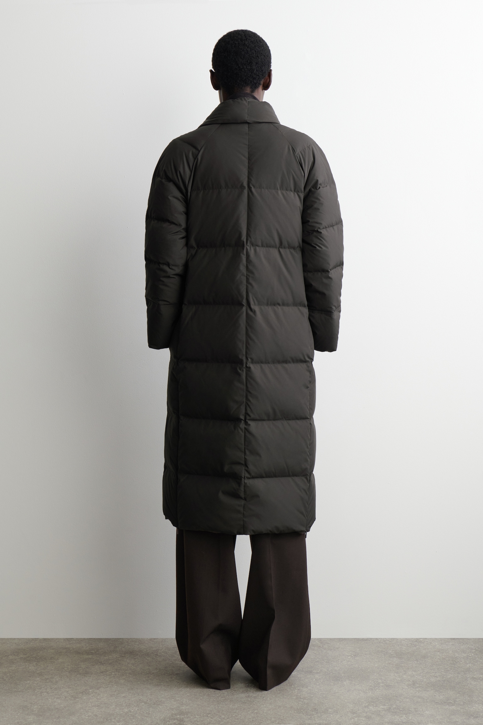SHAWL-COLLAR QUILTED DOWN COAT - DARK BROWN - 6