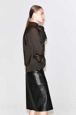 WOOL-LINED FRINGED LEATHER GLOVES — MAHOGANY 1