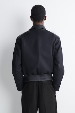 LEATHER-PANELED WOOL BOMBER JACKET — MIDNIGHT 4