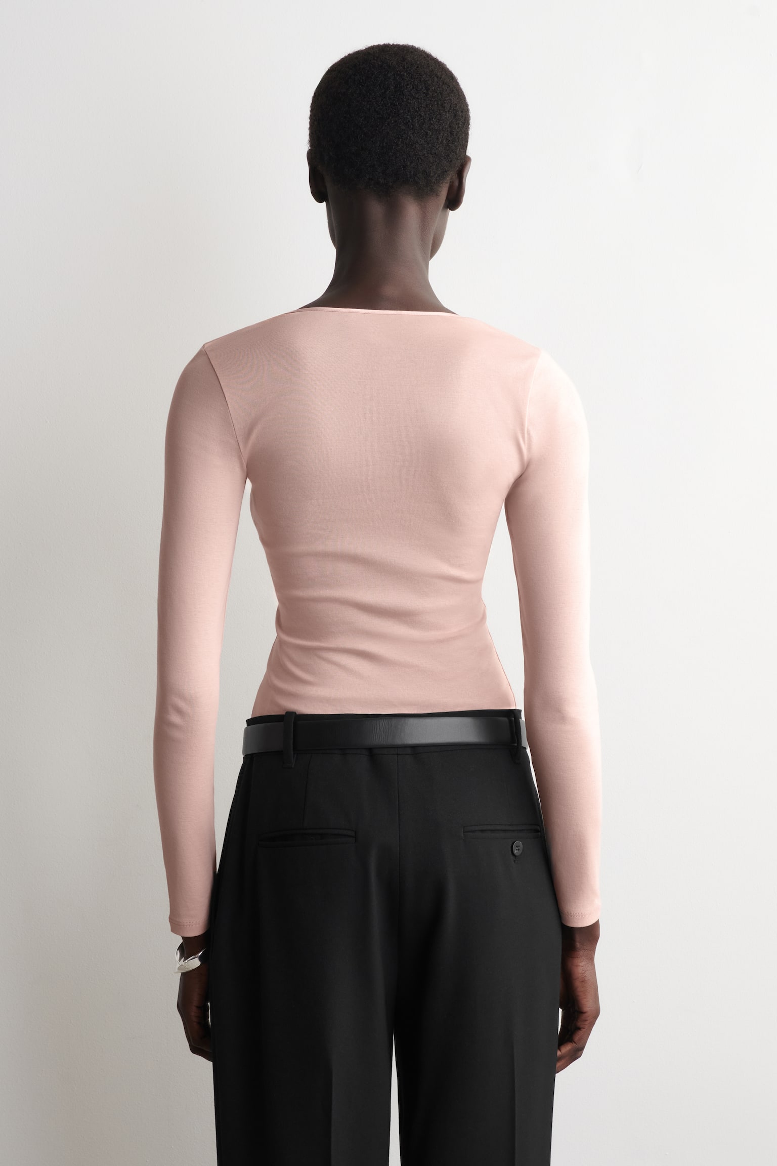 TOP A MANICHE LUNGHE IN JERSEY DI COTONE E RASO - ROSA/NERO - 3