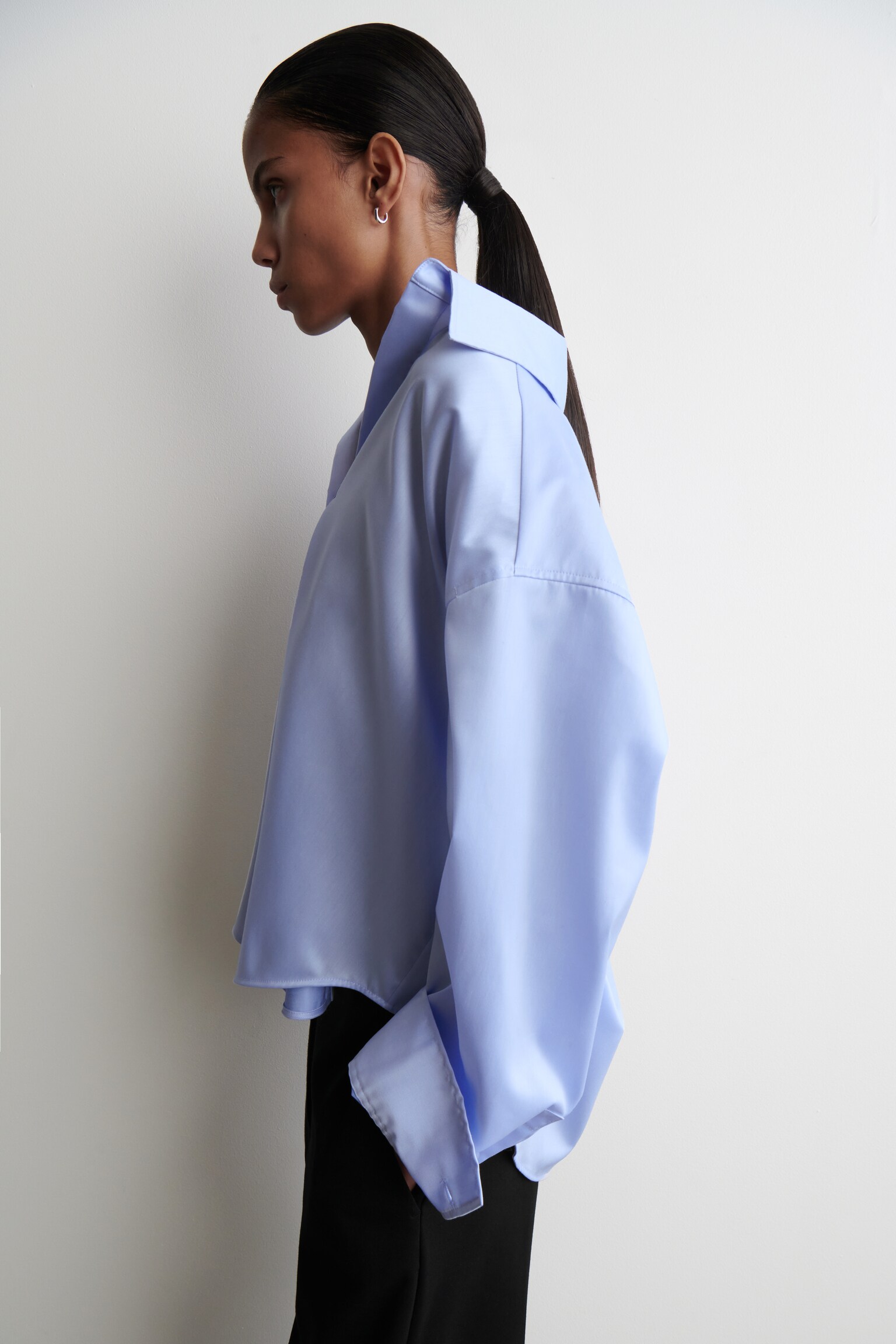 OPEN-COLLAR COTTON SHIRT - LIGHT BLUE/WHITE - 11