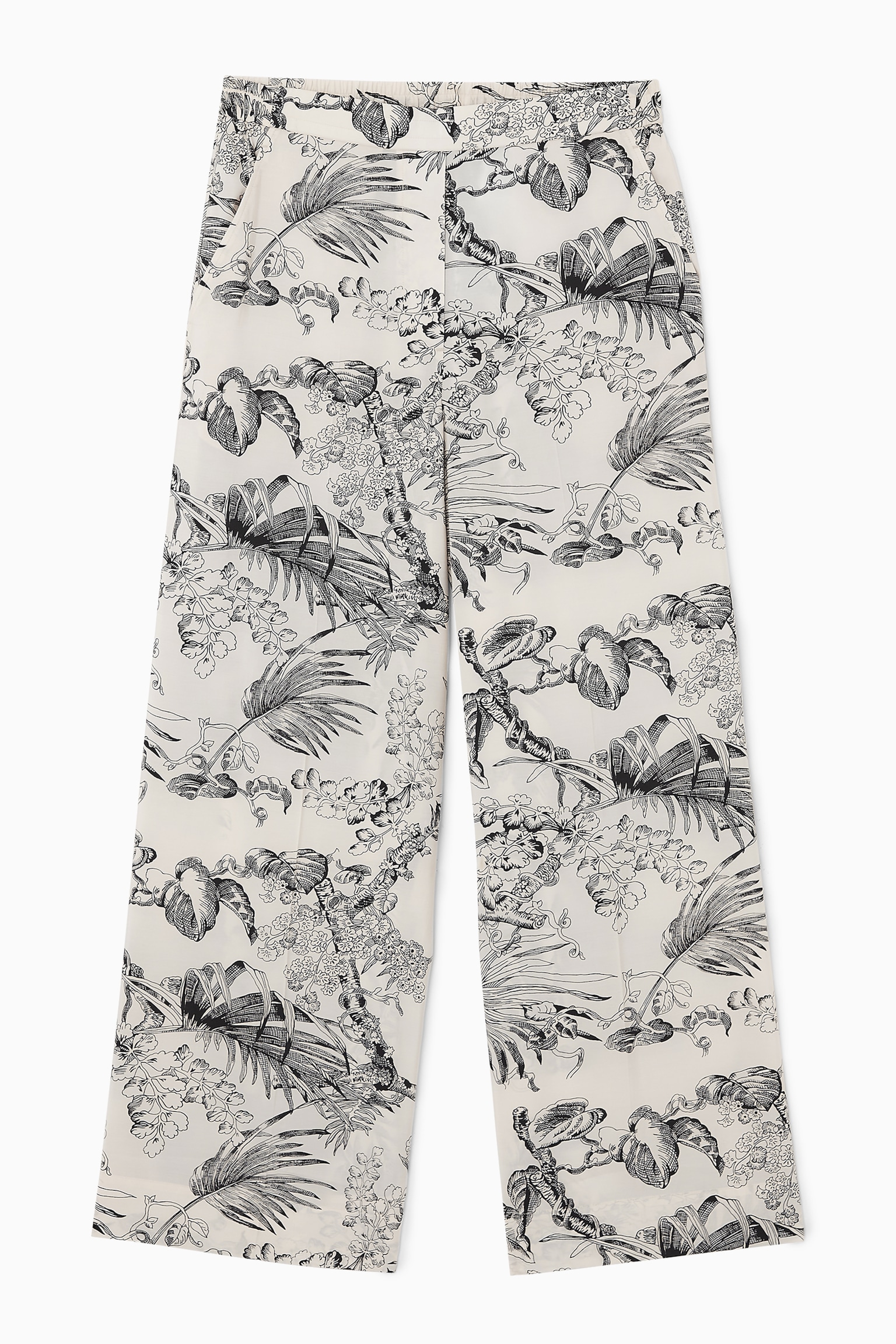 BOTANICAL-PRINT TROUSERS - WHITE / LEAF PRINT