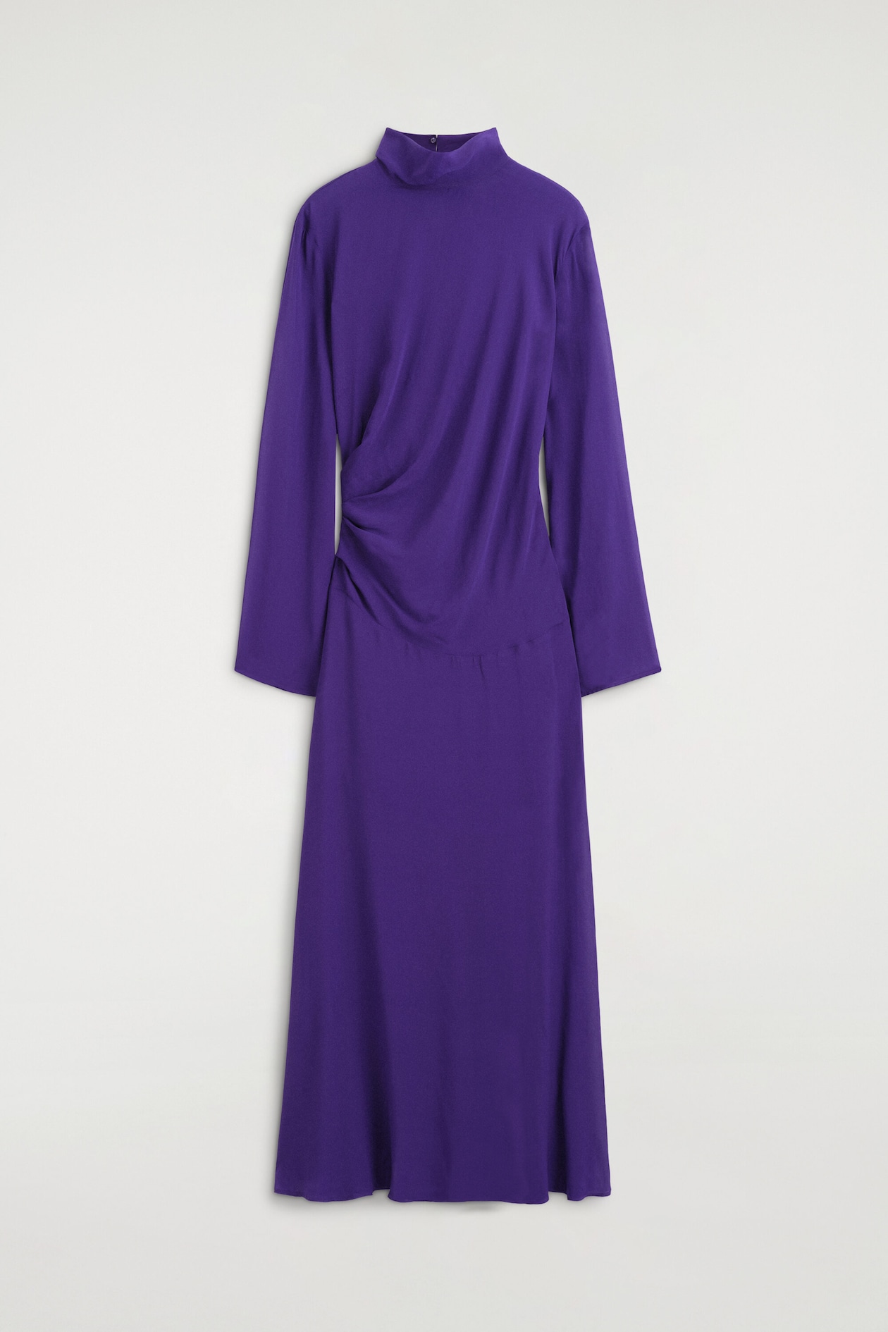 DRAPED TURTLENECK MAXI DRESS — PURPLE