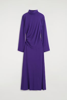 DRAPED TURTLENECK MAXI DRESS — PURPLE 10