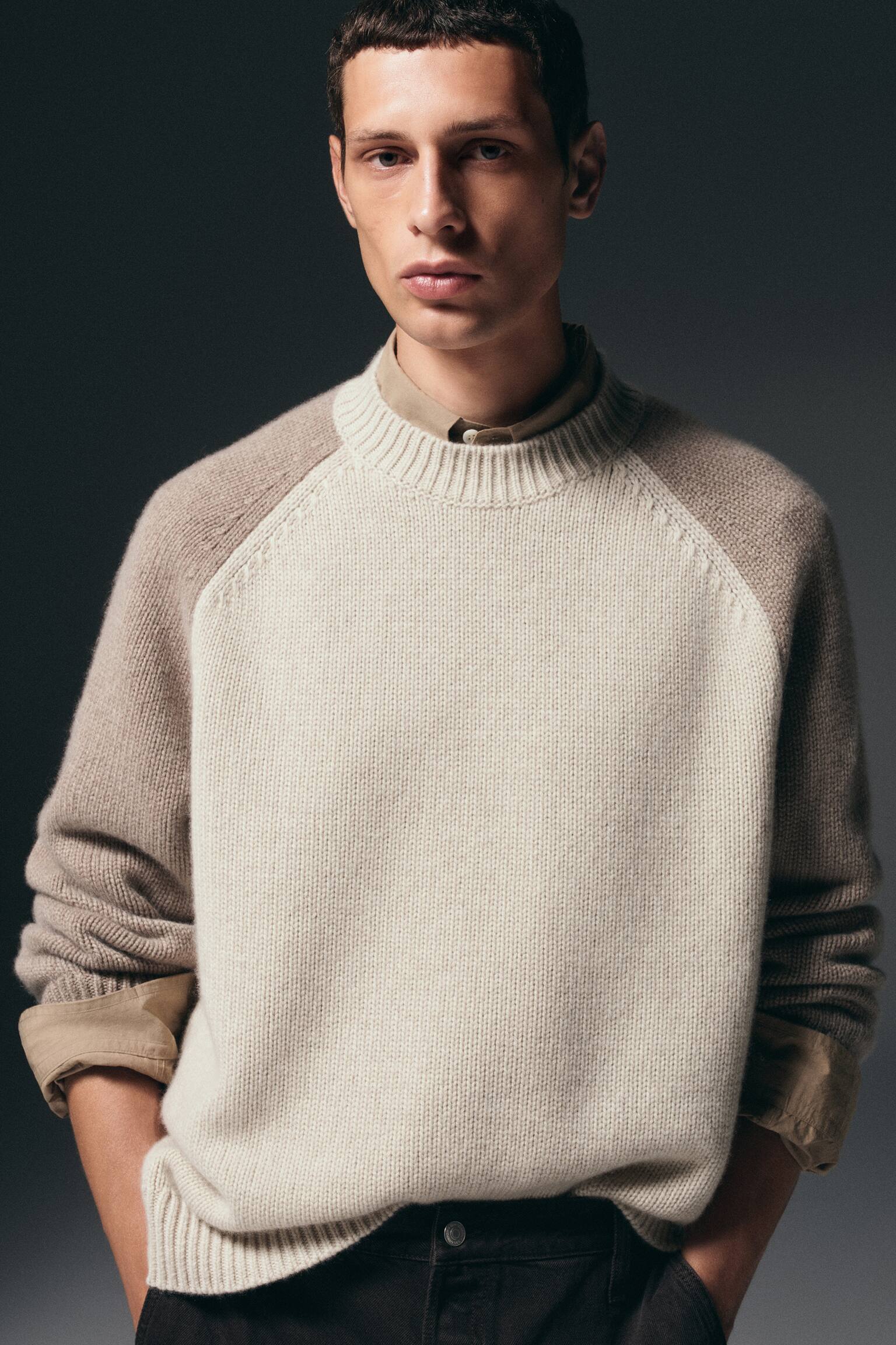 PULL COLOUR-BLOCK EN CACHEMIRE - BEIGE / TAUPE - 9