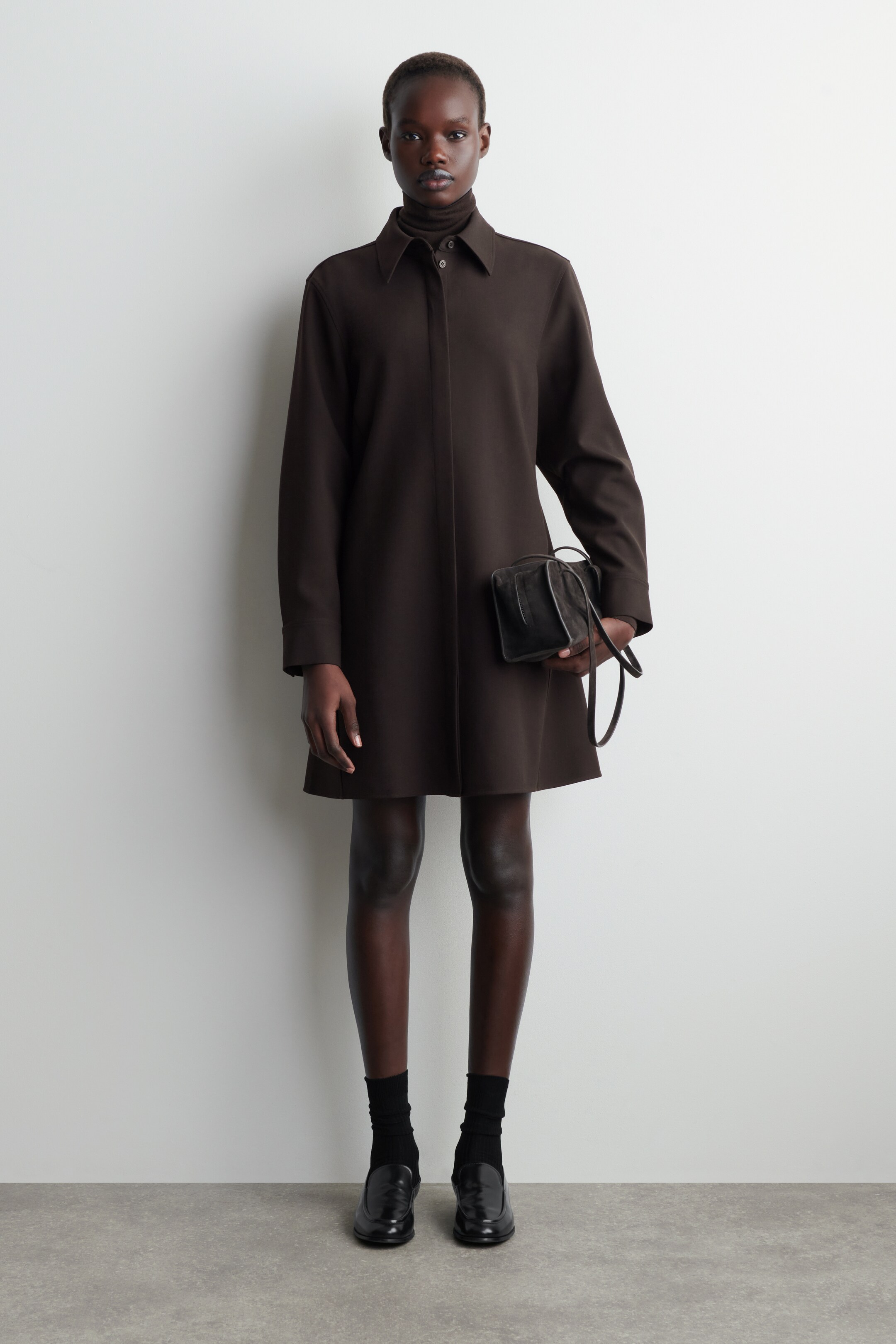 View larger image: LONG-SLEEVED MINI SHIRT DRESS - DARK BROWN - Ladies | H&M GB 1