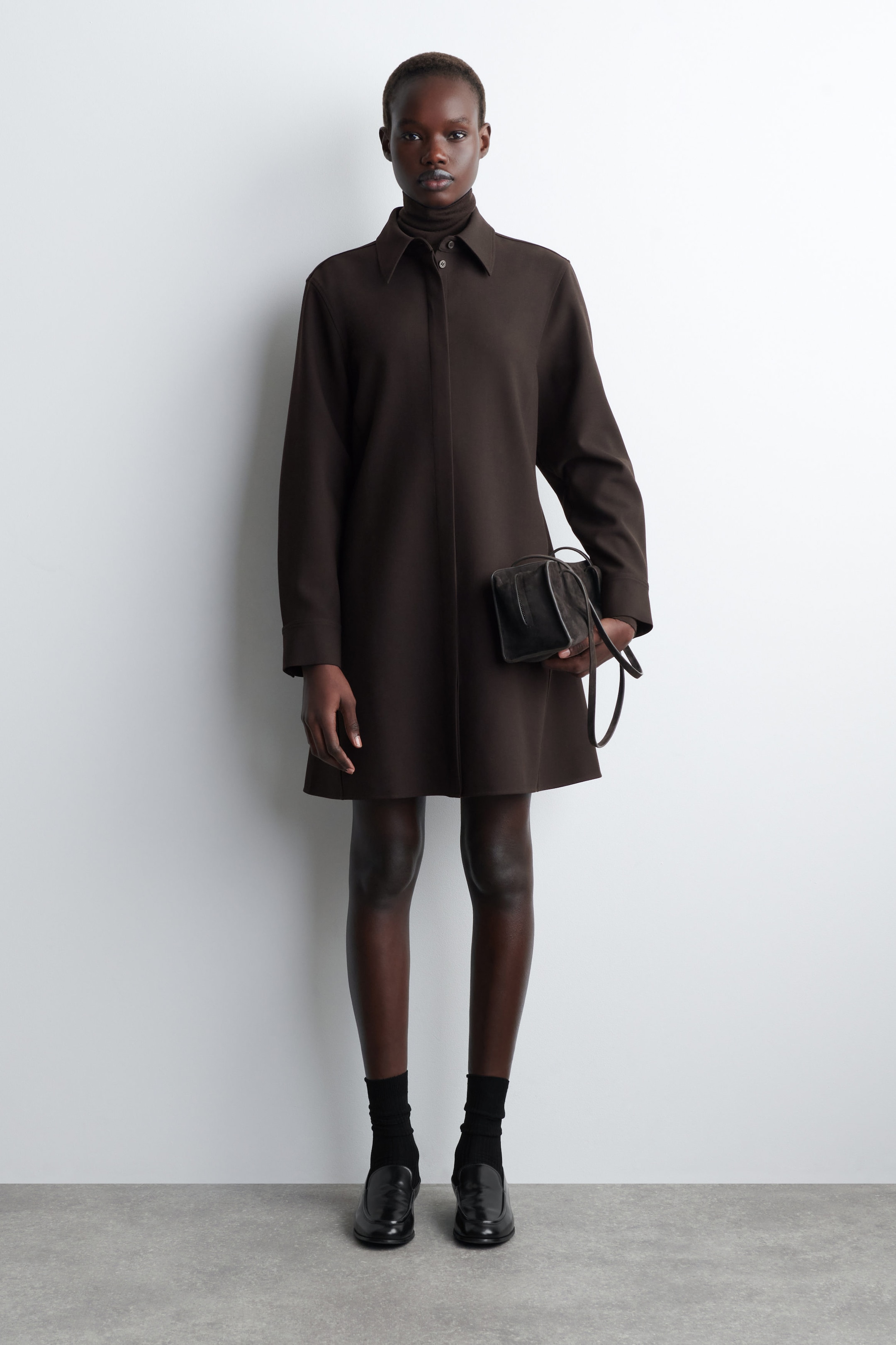 LONG-SLEEVED MINI SHIRT DRESS