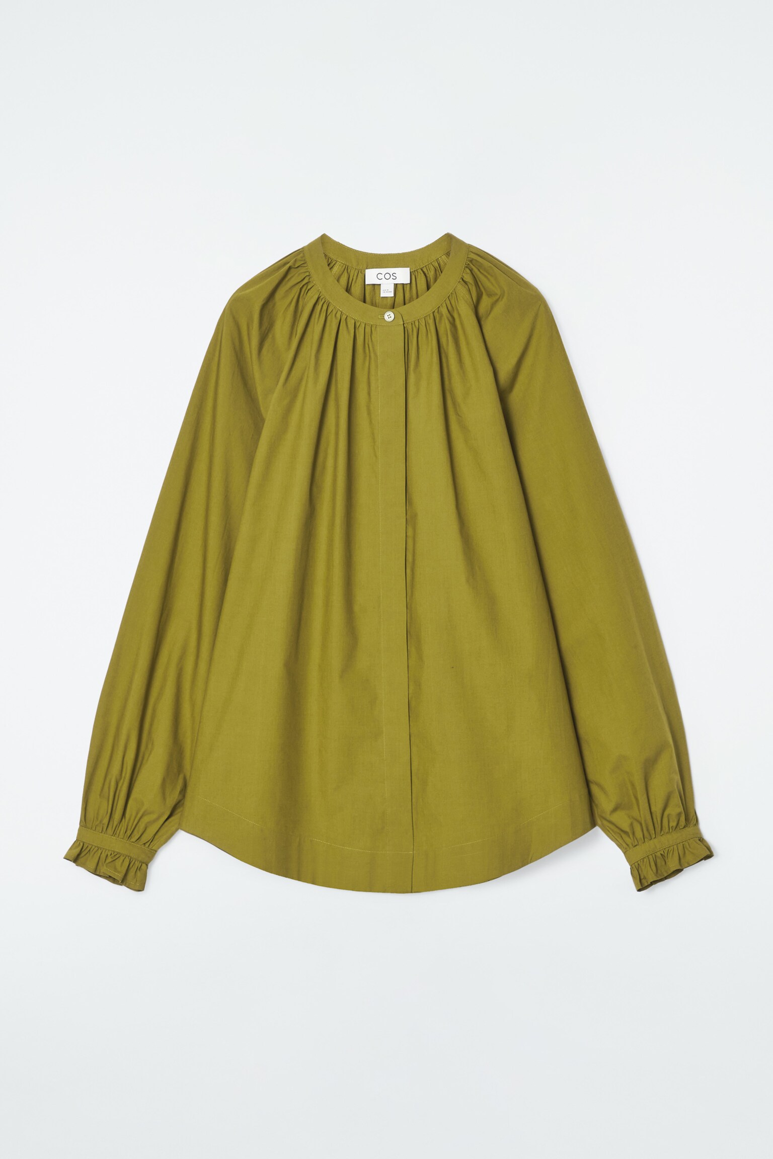 BLOUSE FRONCÉE POIGNETS À VOLANTS - VERT OLIVE/BLANC