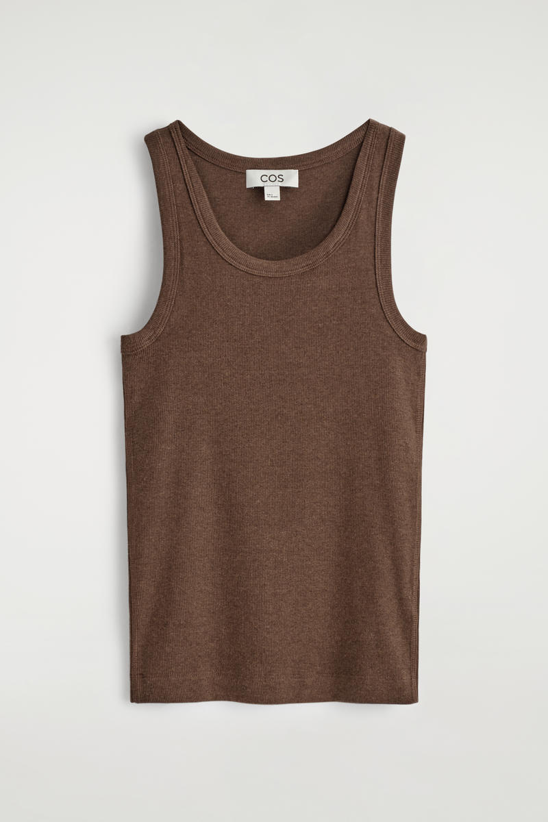 Cos Ribbed Cotton Tank Top In Brown