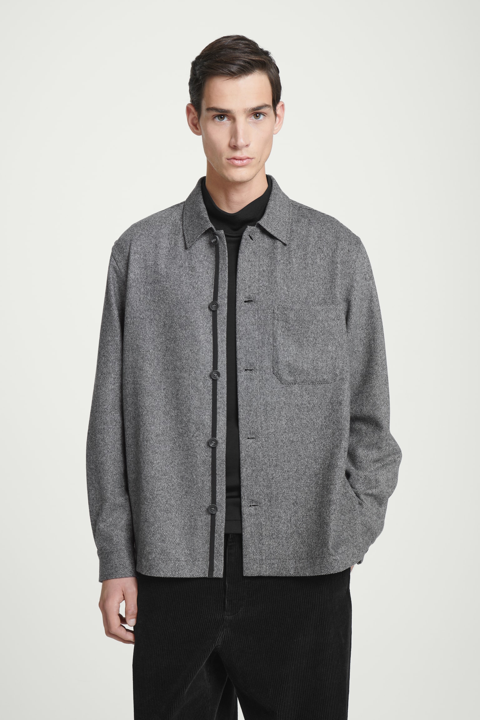 TEXTURED WOOL-BLEND OVERSHIRT - GREY