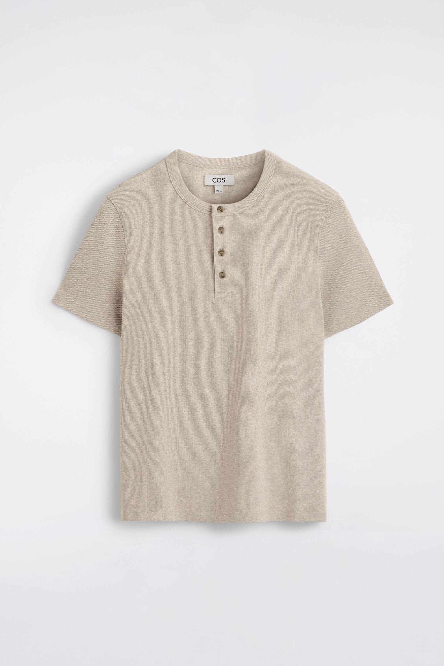 Smal ribbestrikket henley-T-skjorte - Beige melert - 2