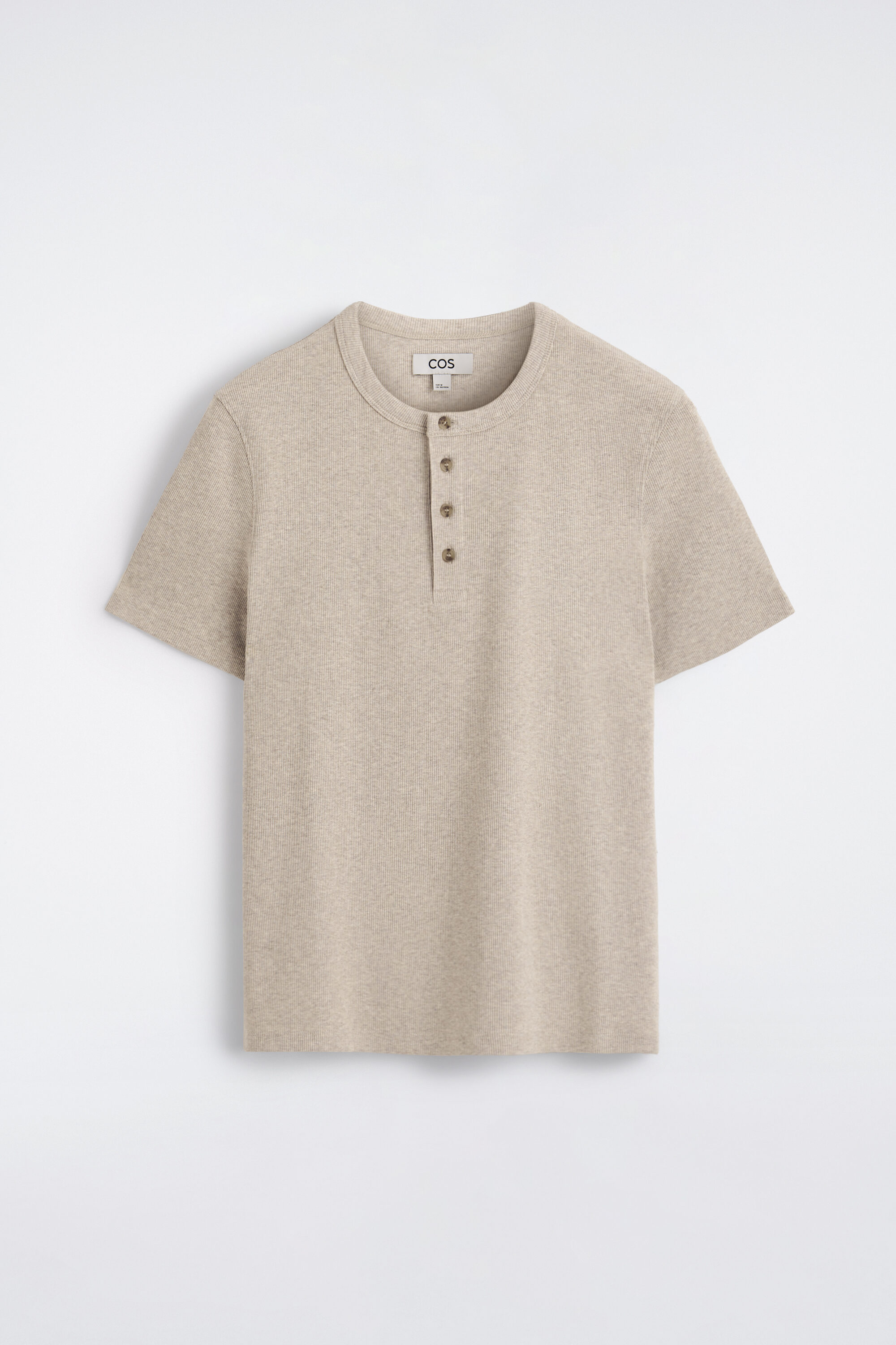 SLIM-FIT RIBBED HENLEY T-SHIRT - BEIGE MÉLANGE | COS US