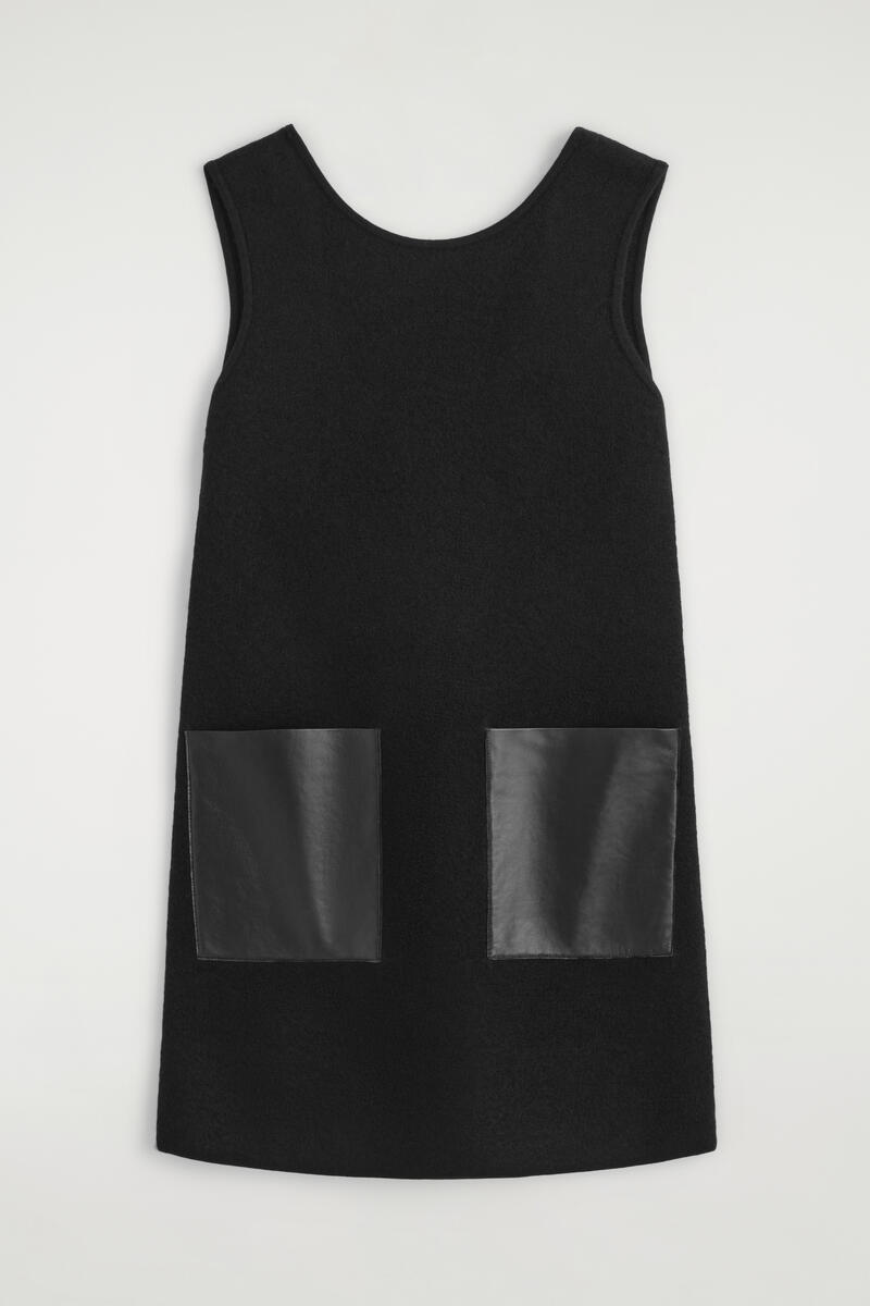 Cos Leather-patch Boiled-wool Mini Dress In Black