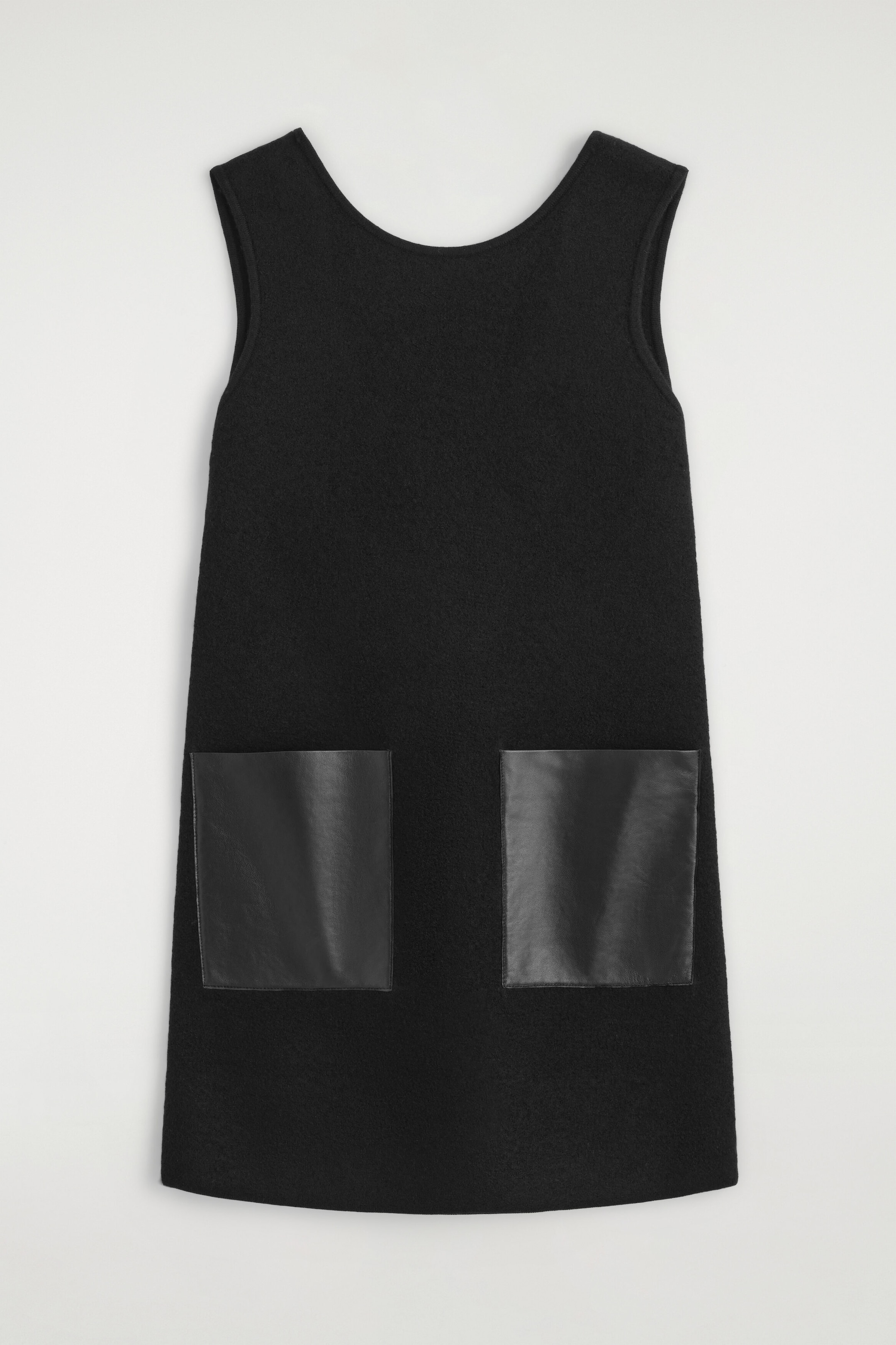 LEATHER-PATCH BOILED-WOOL MINI DRESS