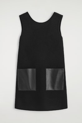 LEATHER-PATCH BOILED-WOOL MINI DRESS — BLACK 8