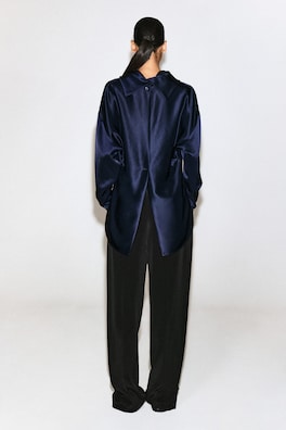 COWL-NECK SATIN BLOUSE — MIDNIGHT BLUE 5