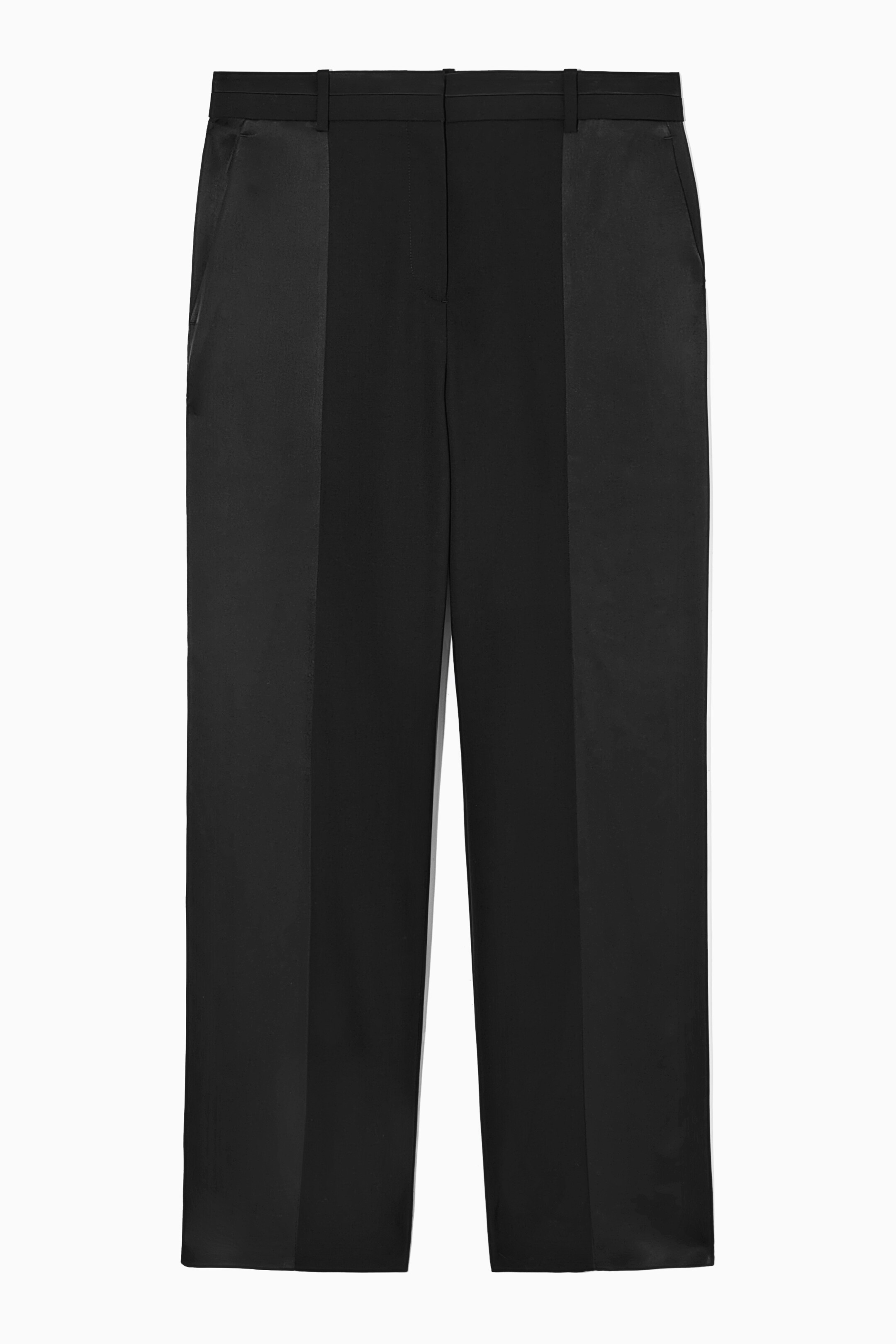 Agrandir l'image: PANTALON DROIT EN LAINE PANNEAUX EN SATIN REGULAR - NOIR - FEMME | H&M CH 1