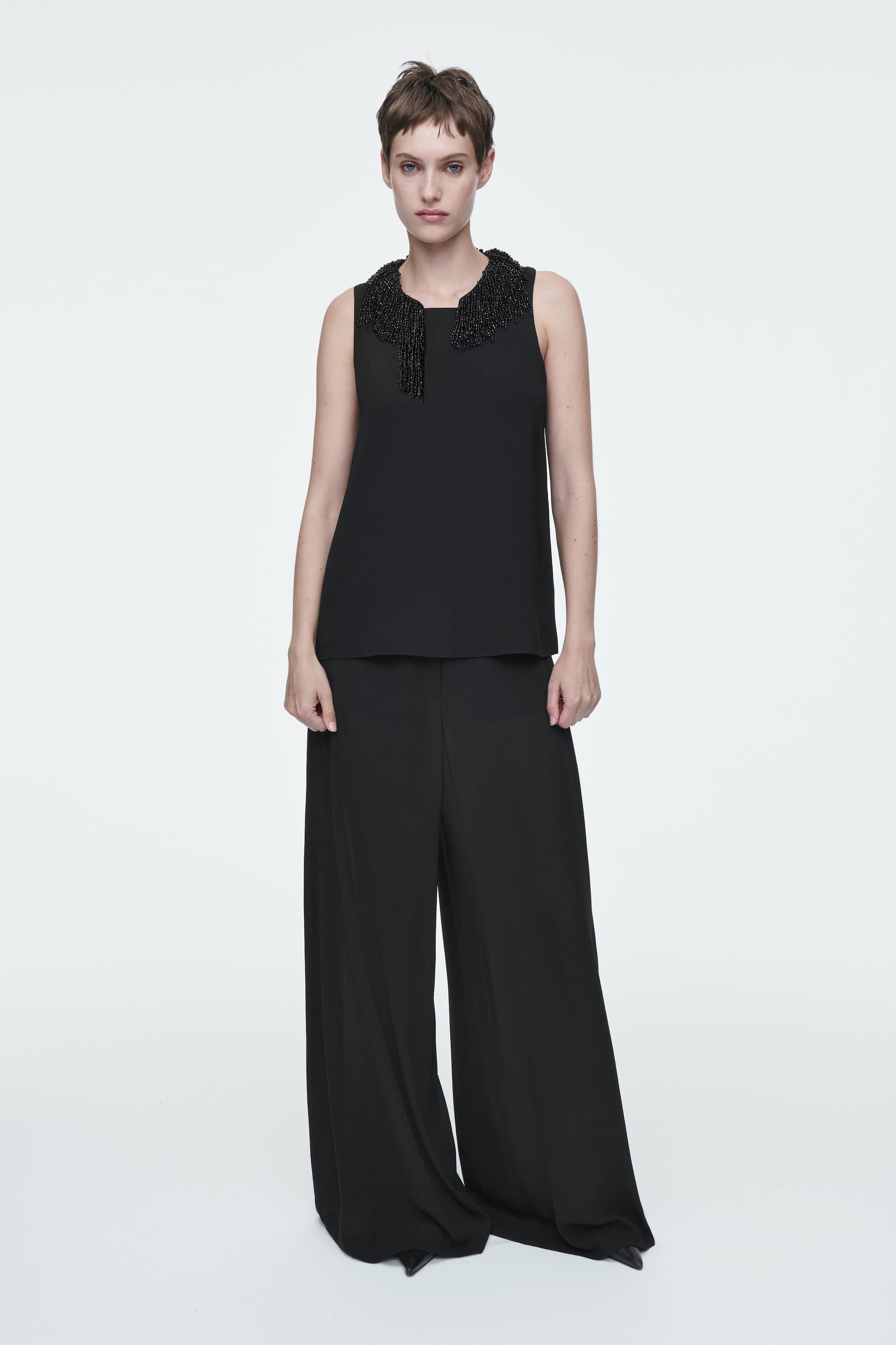 EMBELLISHED RACER-NECK TOP