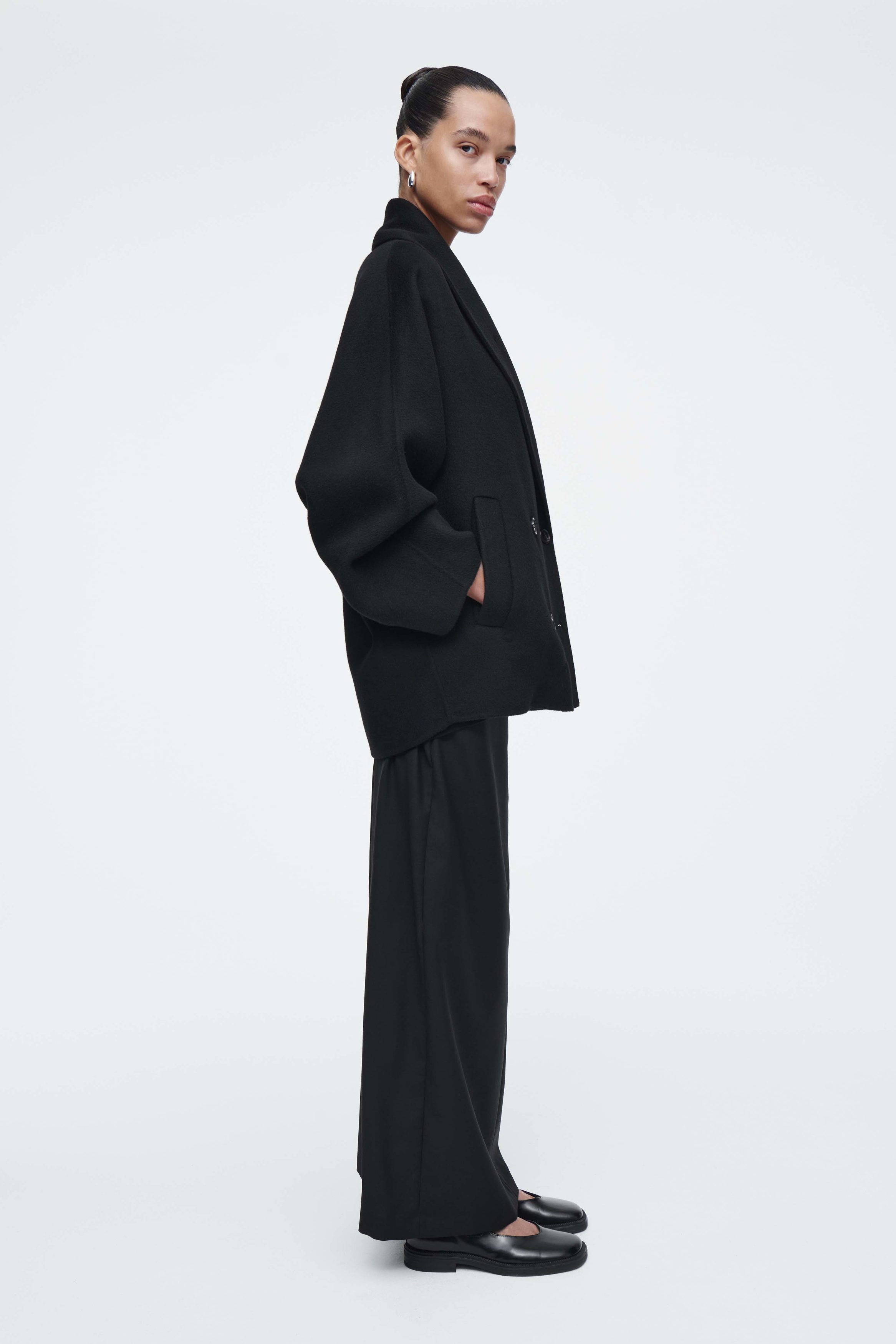 DOUBLE-FACED WOOL PEA COAT - BLACK | COS