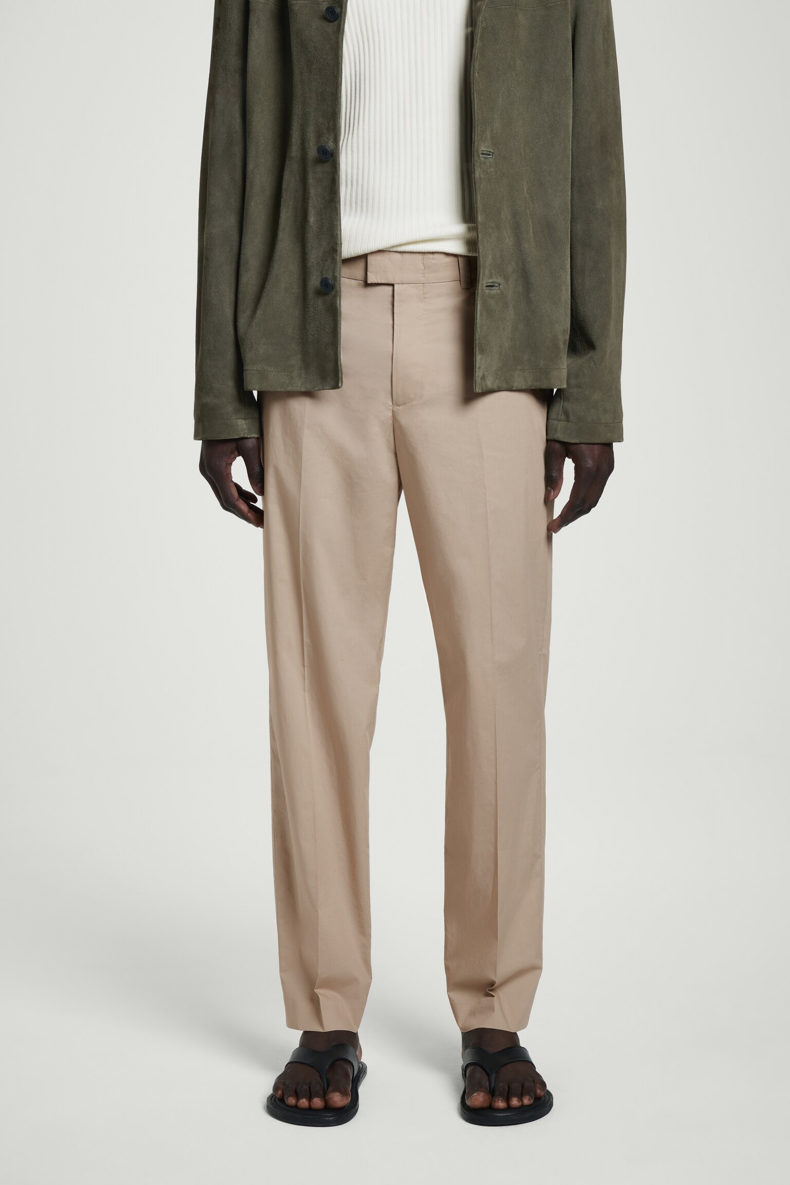 PANTALON DROIT EN COTON - BEIGE/NOIR - 3