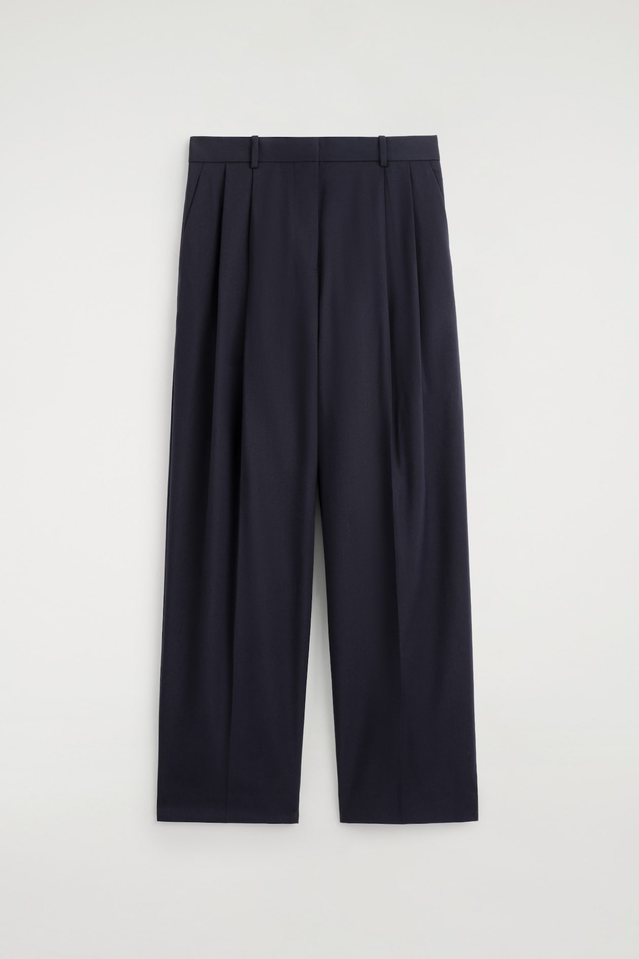 RELAXED TWILL WIDE-LEG PANTS — NAVY