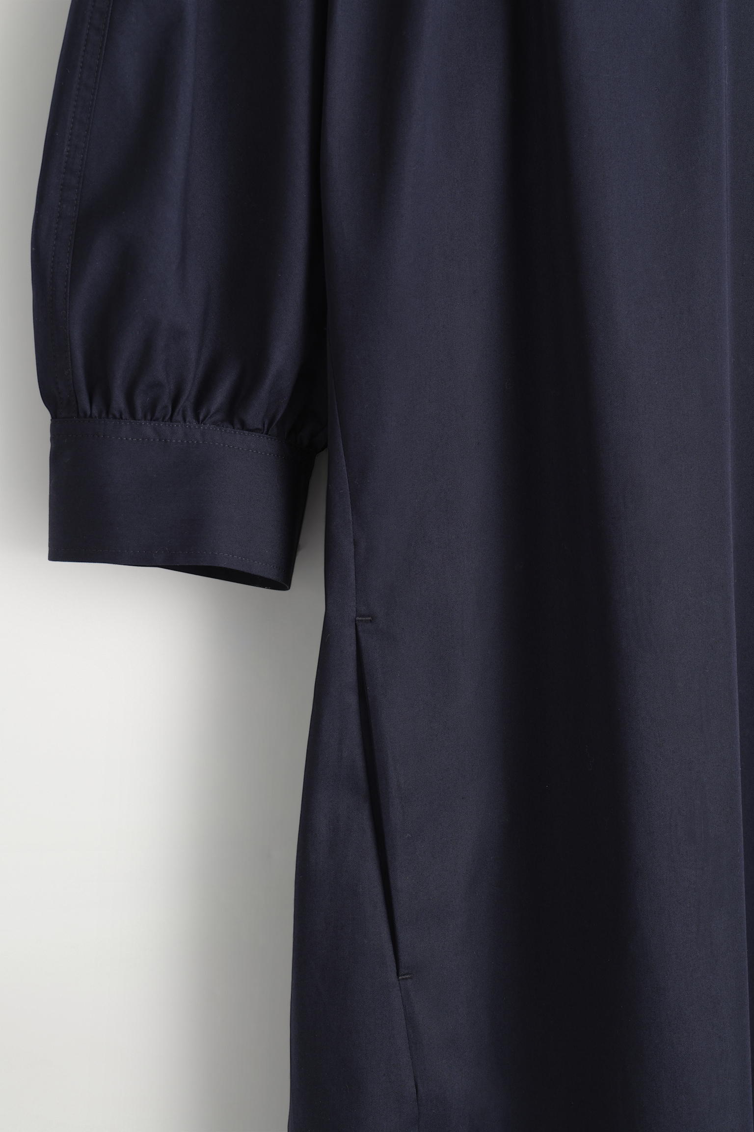 ROBE-CHEMISE MIDI EN COTON FRONCÉ - BLEU MARINE - 5