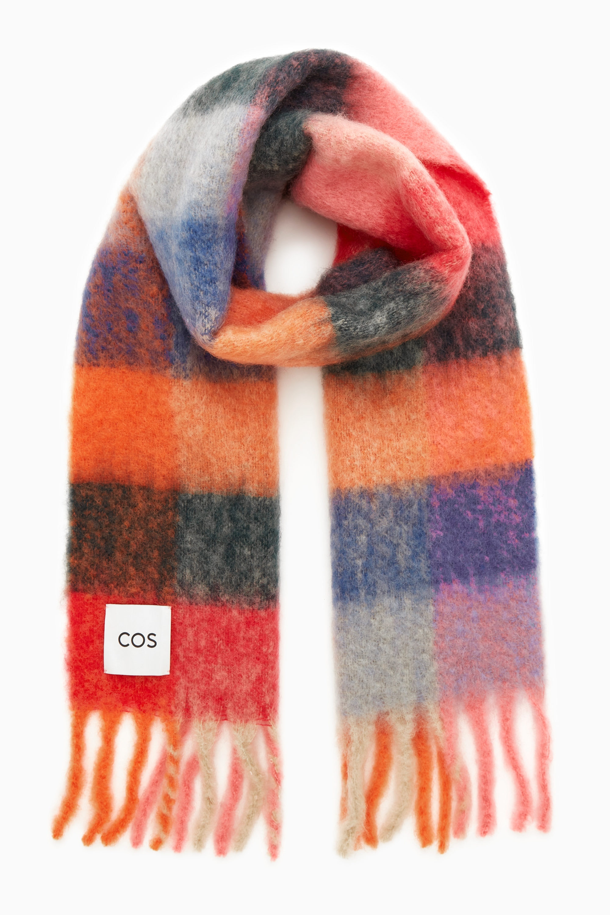 OVERSIZED MOHAIR-BLEND SCARF - ORANGE / CHECK | COS