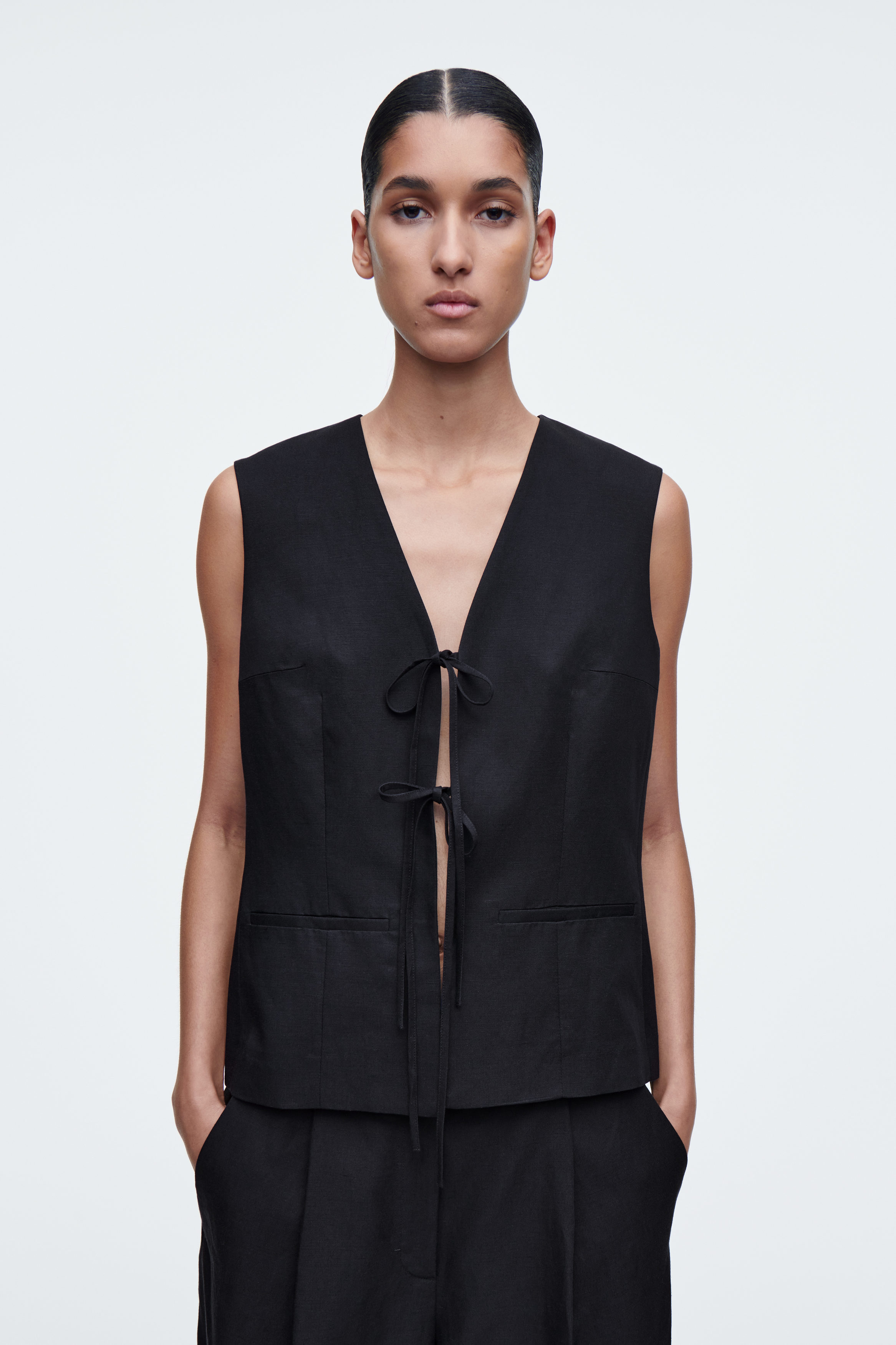 LINEN-BLEND TIE-FRONT VEST - NAVY | COS US