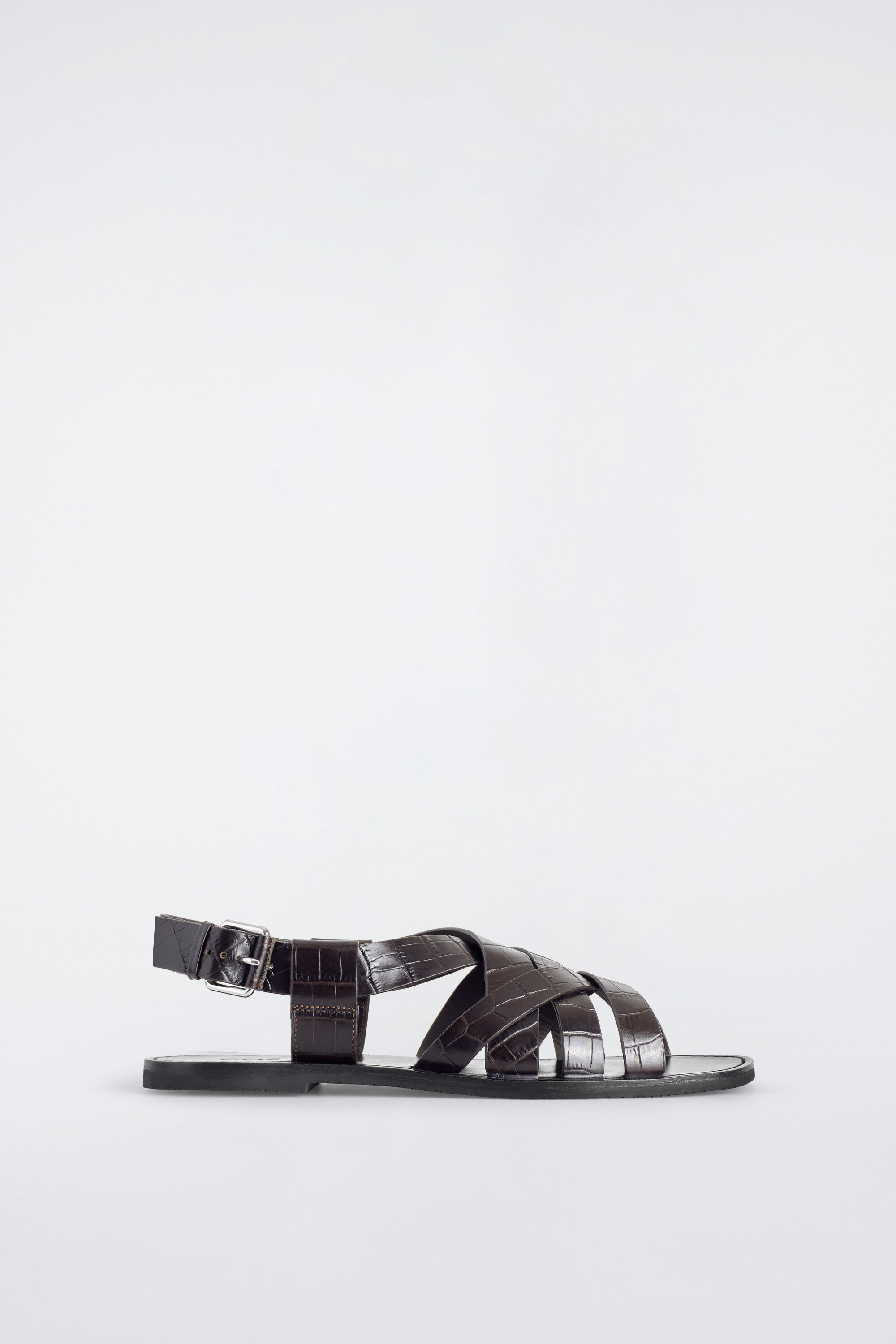 WOVEN LEATHER SANDALS - BROWN / CROC EFFECT | COS US display picture 2