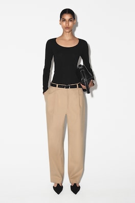 COTTON-TWILL TAPERED TROUSERS — BEIGE 6