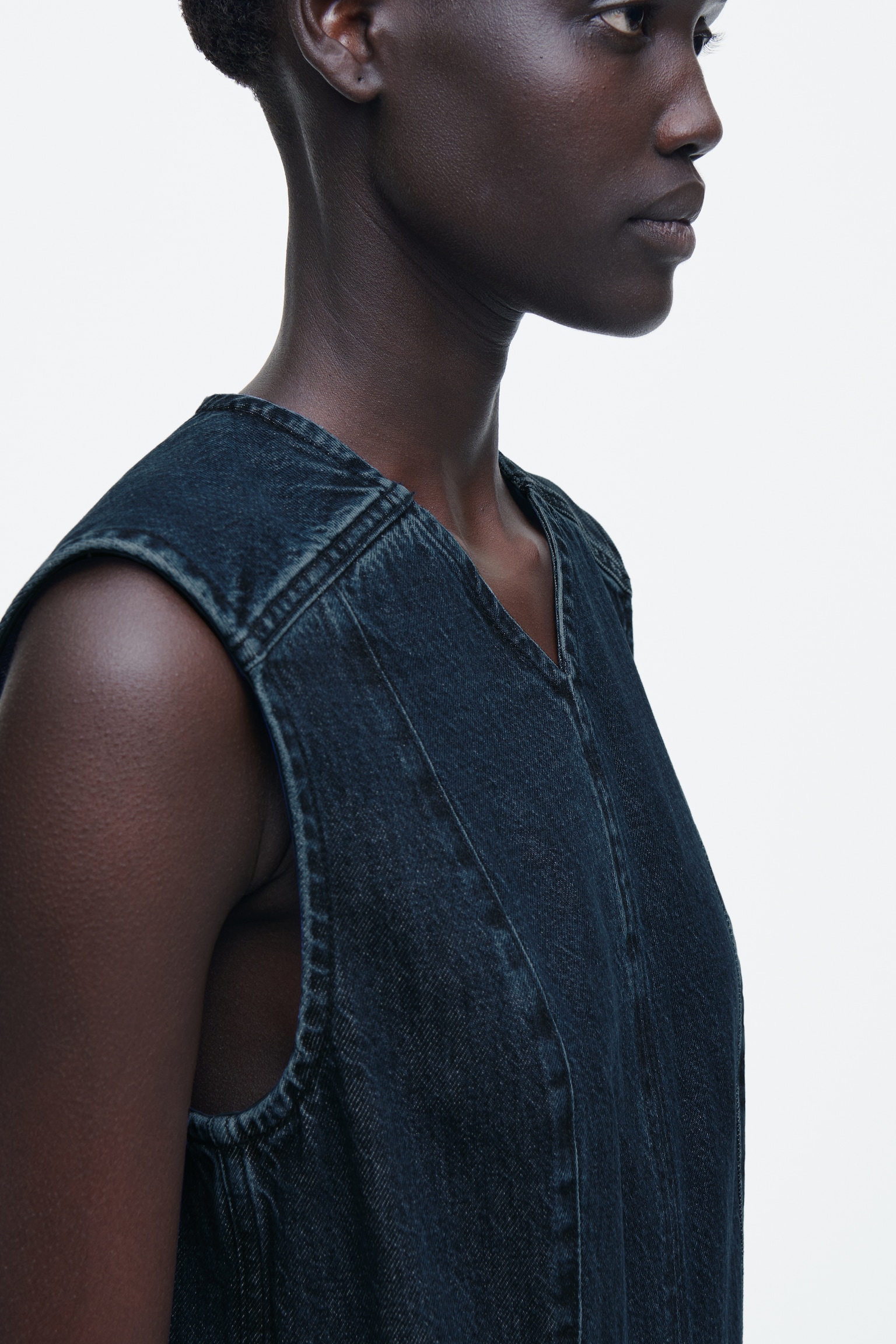 ROBE MIDI À TAILLE BASSE EN DENIM - BLEU - 5