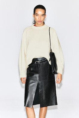 ROUNDED WOOL CREW-NECK SWEATER — CREAM 1