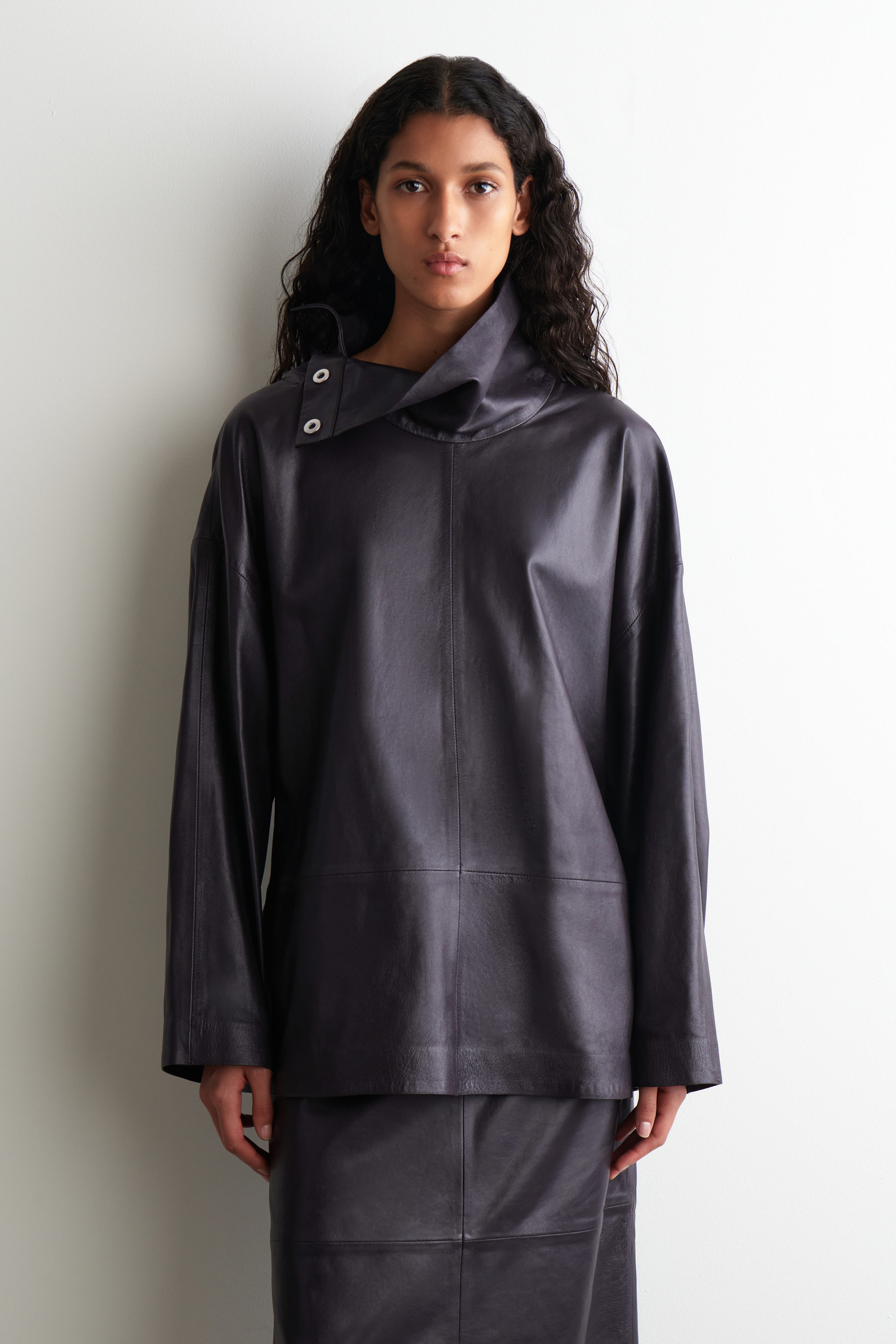 LEATHER FUNNEL-NECK TOP - ESPRESSO | COS