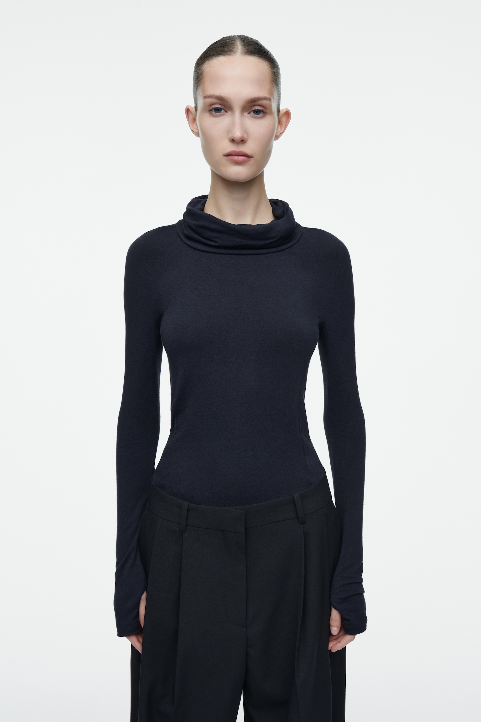 FUNNEL-NECK JERSEY TOP - DARK BLUE - 1