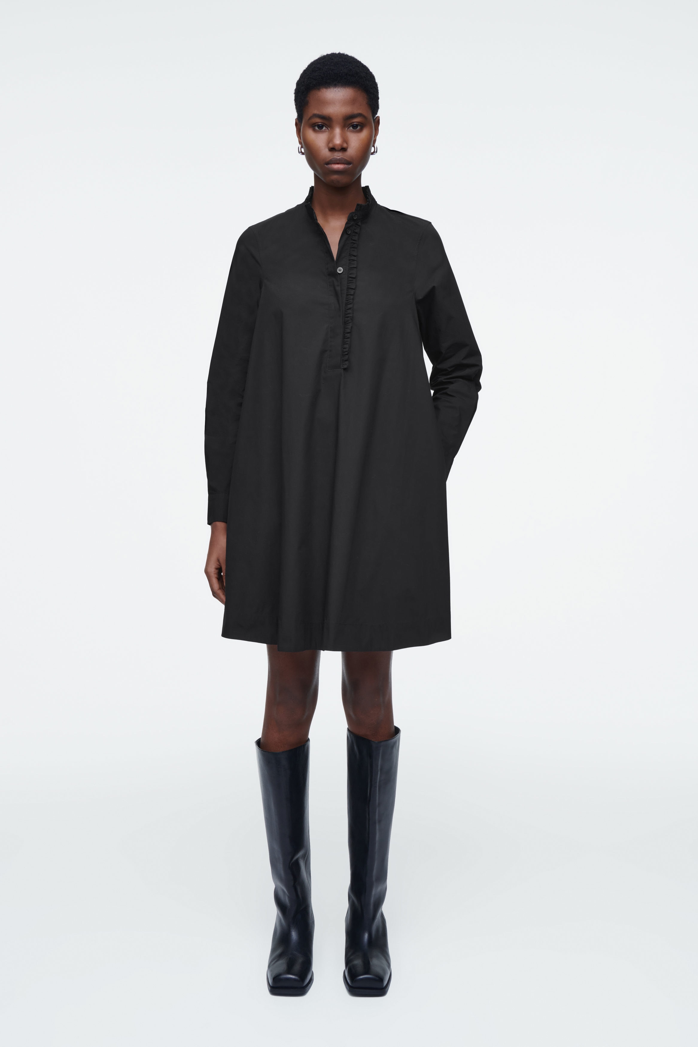 RUFFLED SWING MINI DRESS - BLACK | COS