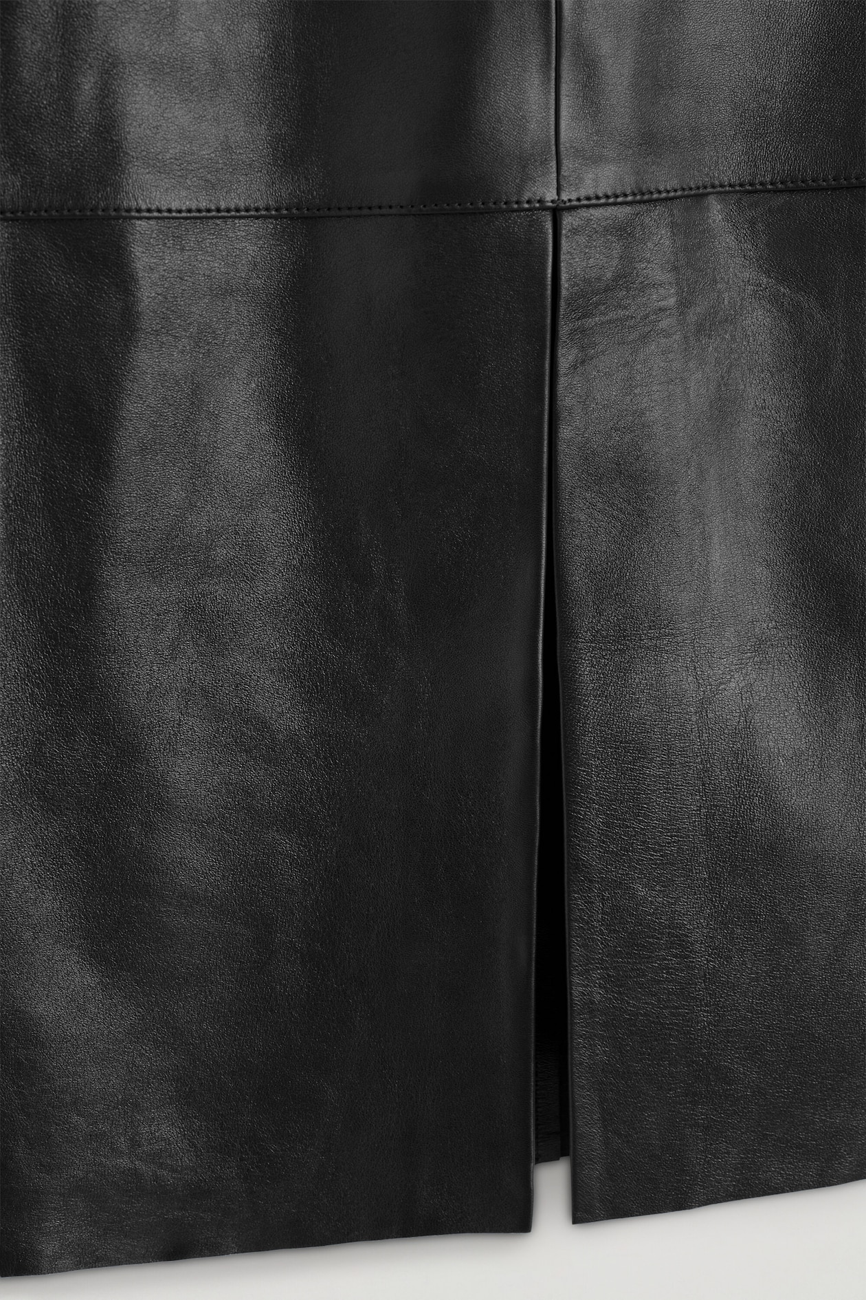 LEATHER MIDI SKIRT — BLACK