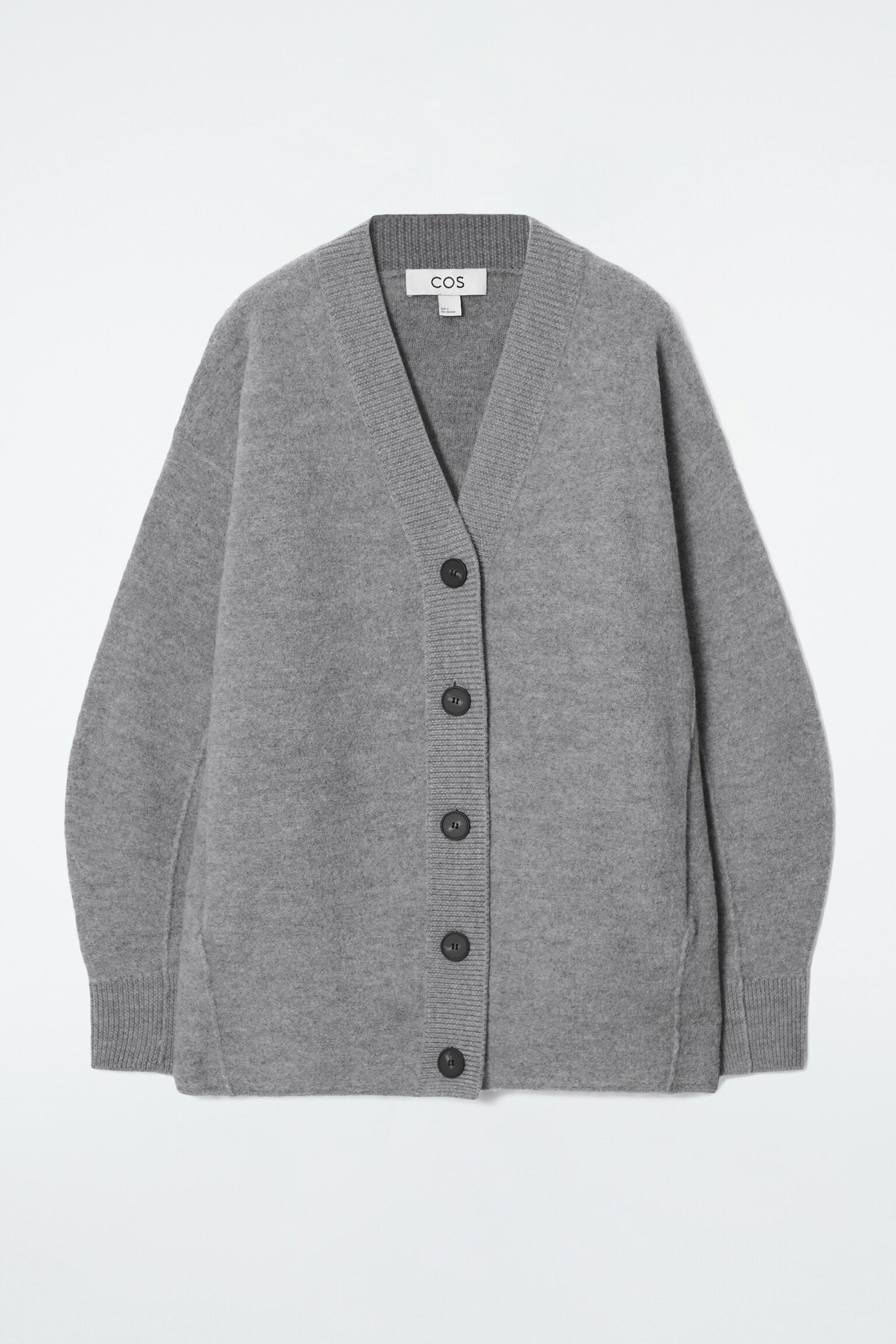 CARDIGAN OVERSIZE EN LAINE MÉRINOS BOUILLIE - GRIS CLAIR/NOIR