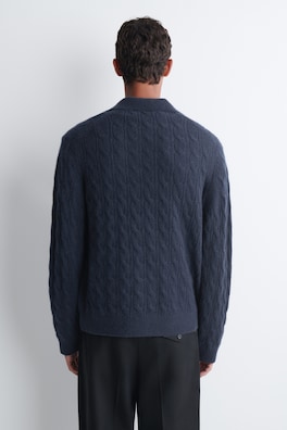 CABLE-KNIT PURE CASHMERE POLO SWEATER — NAVY 4