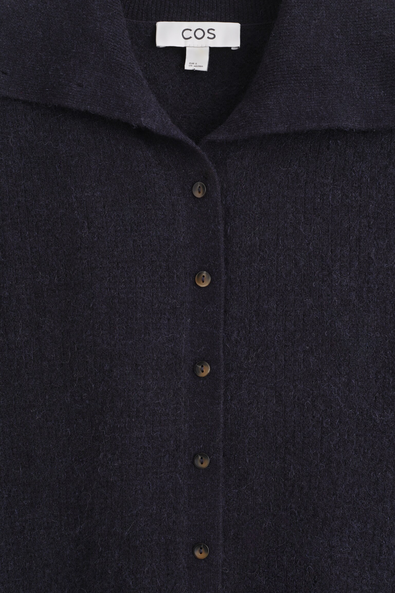 CARDIGAN À COL HAUT EN ALPAGA ET LAINE MÉRINOS - BLEU MARINE CHINÉ/BRUN CHINÉ - 10