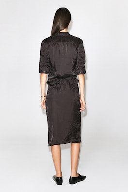 GATHERED CRINKLED MIDI SKIRT — BROWN 4