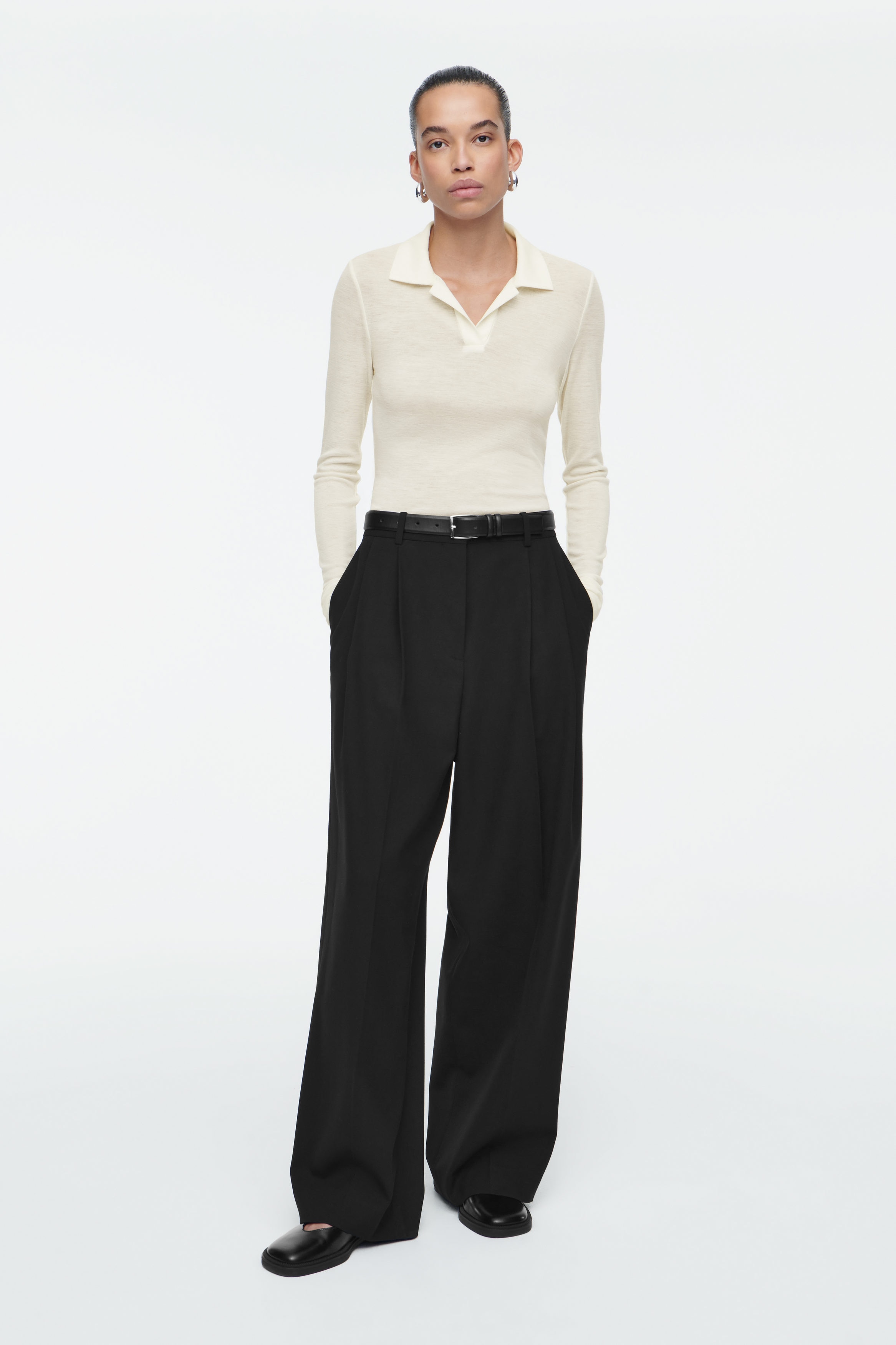 RELAXED TWILL WIDE-LEG PANTS - BLACK | COS