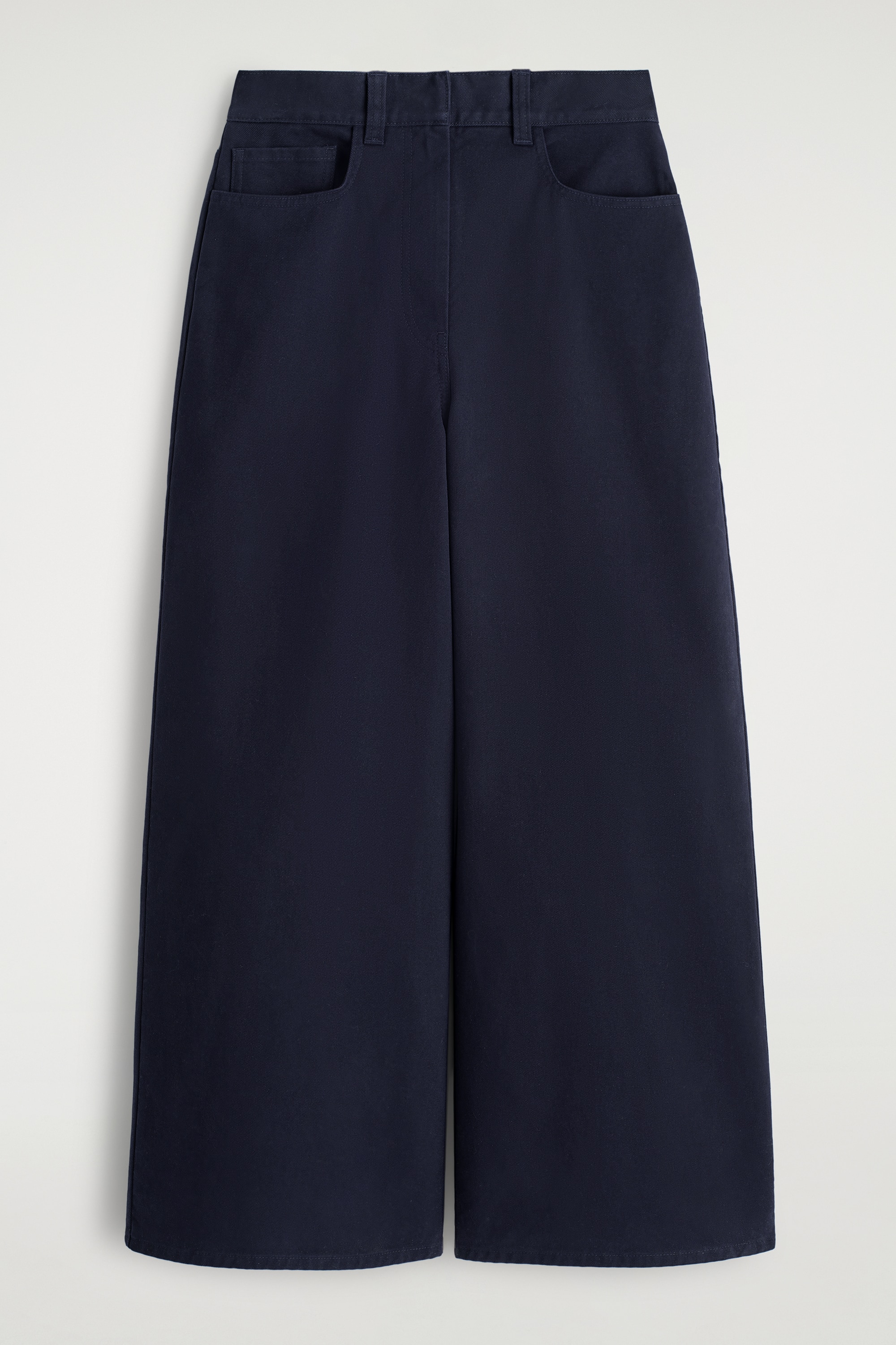 PANTALONI CROPPED A GAMBA LARGA IN COTONE - BLU NAVY/CAMMELLO